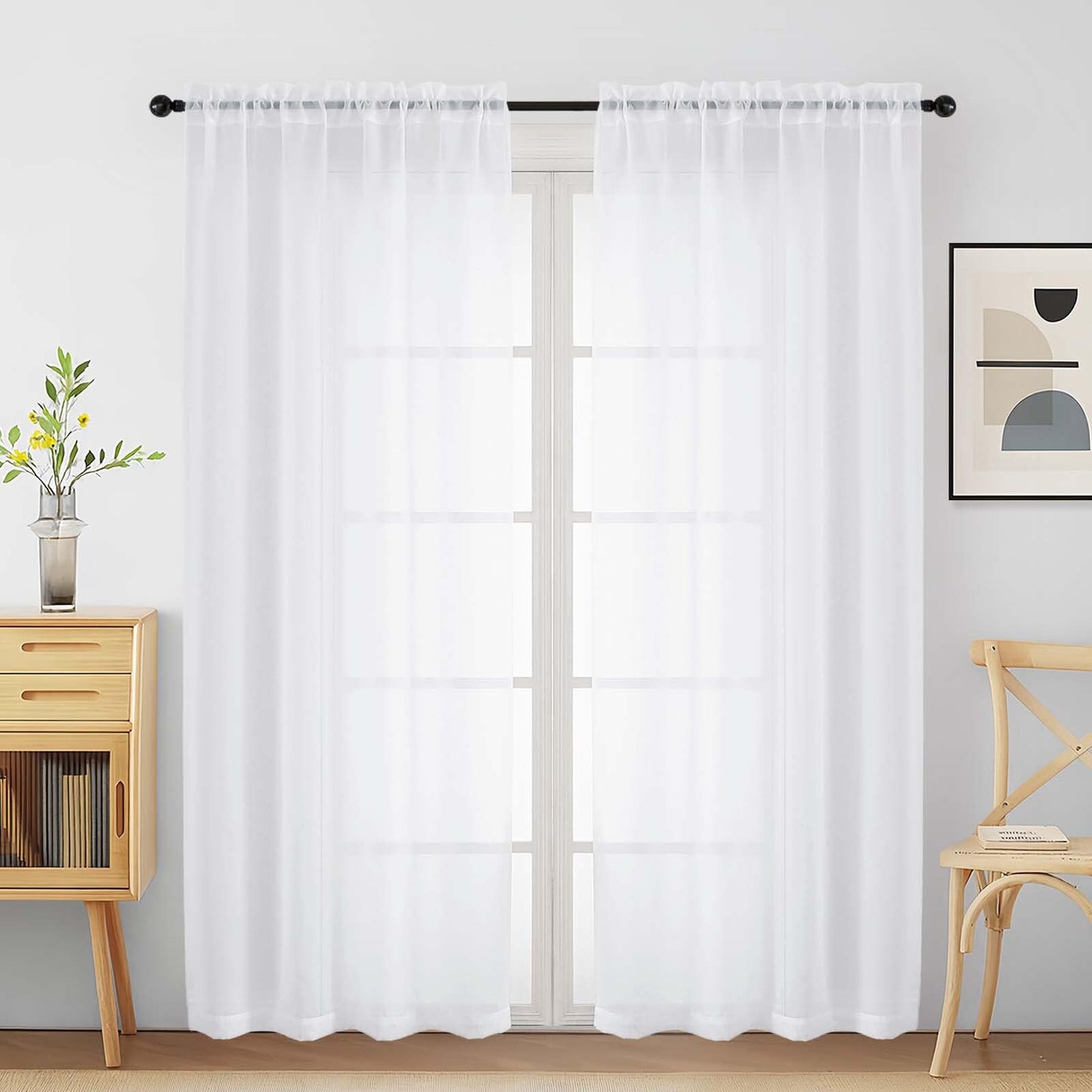 Purple Window Sheer Curtains 54 inch Length, Soft Airy Light Filtering Sheer Curtain 2 Panels Set, Dual Rod Pocket Gauze Purple Drapes for Living Room Bedroom, 2x42Wx54L Inches