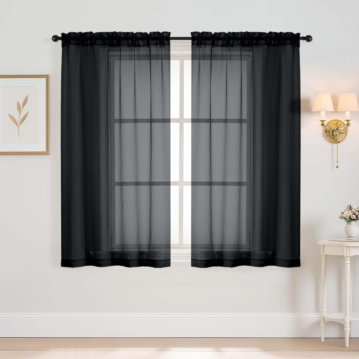 Purple Window Sheer Curtains 54 inch Length, Soft Airy Light Filtering Sheer Curtain 2 Panels Set, Dual Rod Pocket Gauze Purple Drapes for Living Room Bedroom, 2x42Wx54L Inches