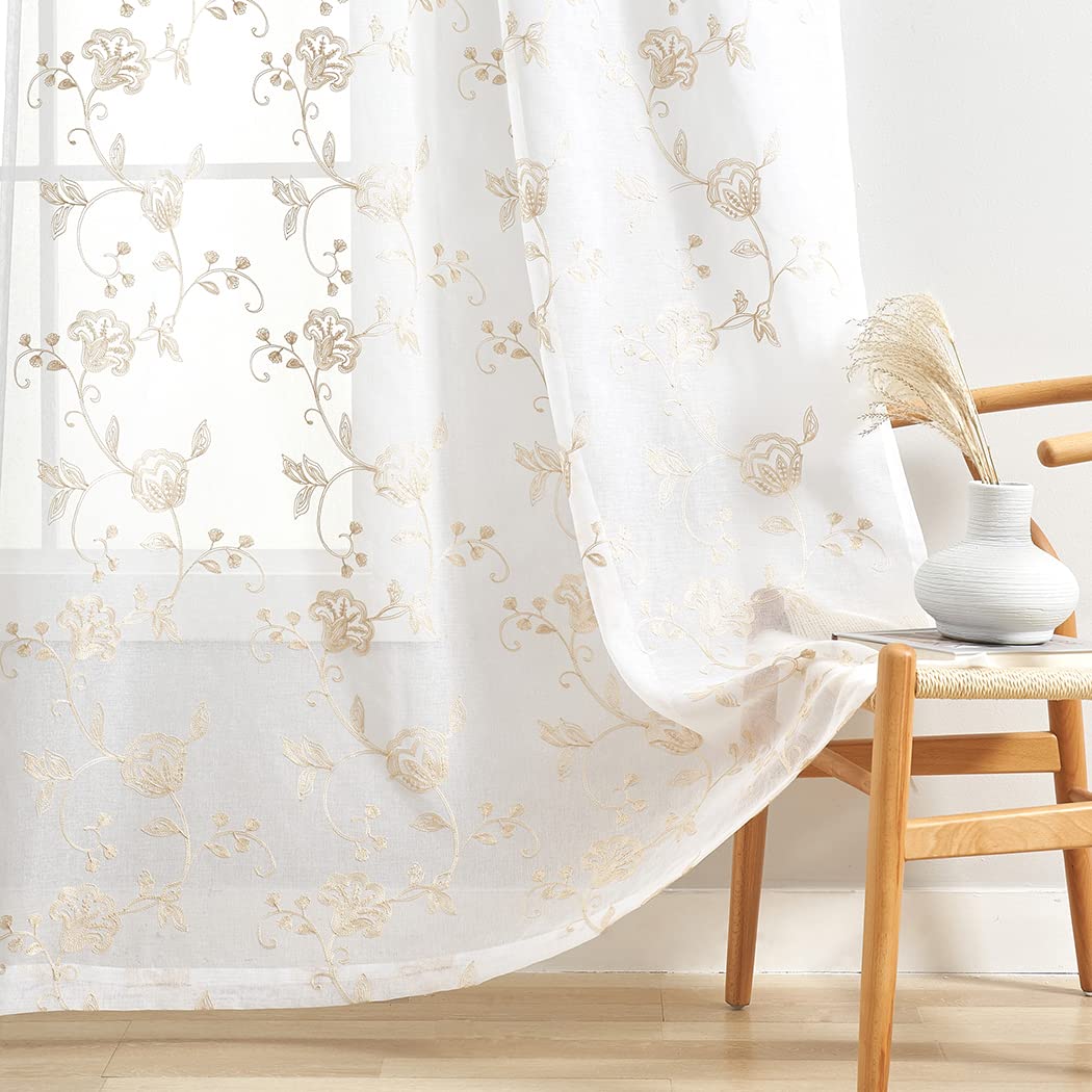 MYSTIC-HOME Sheer Curtains White 63 Inch Length, Rod Pocket Voile Drapes for Living Room, Bedroom, Window Treatments Semi Crinkle Curtain Panels for Yard, Patio, Villa, Parlor, Set of 2, 52"x 63"