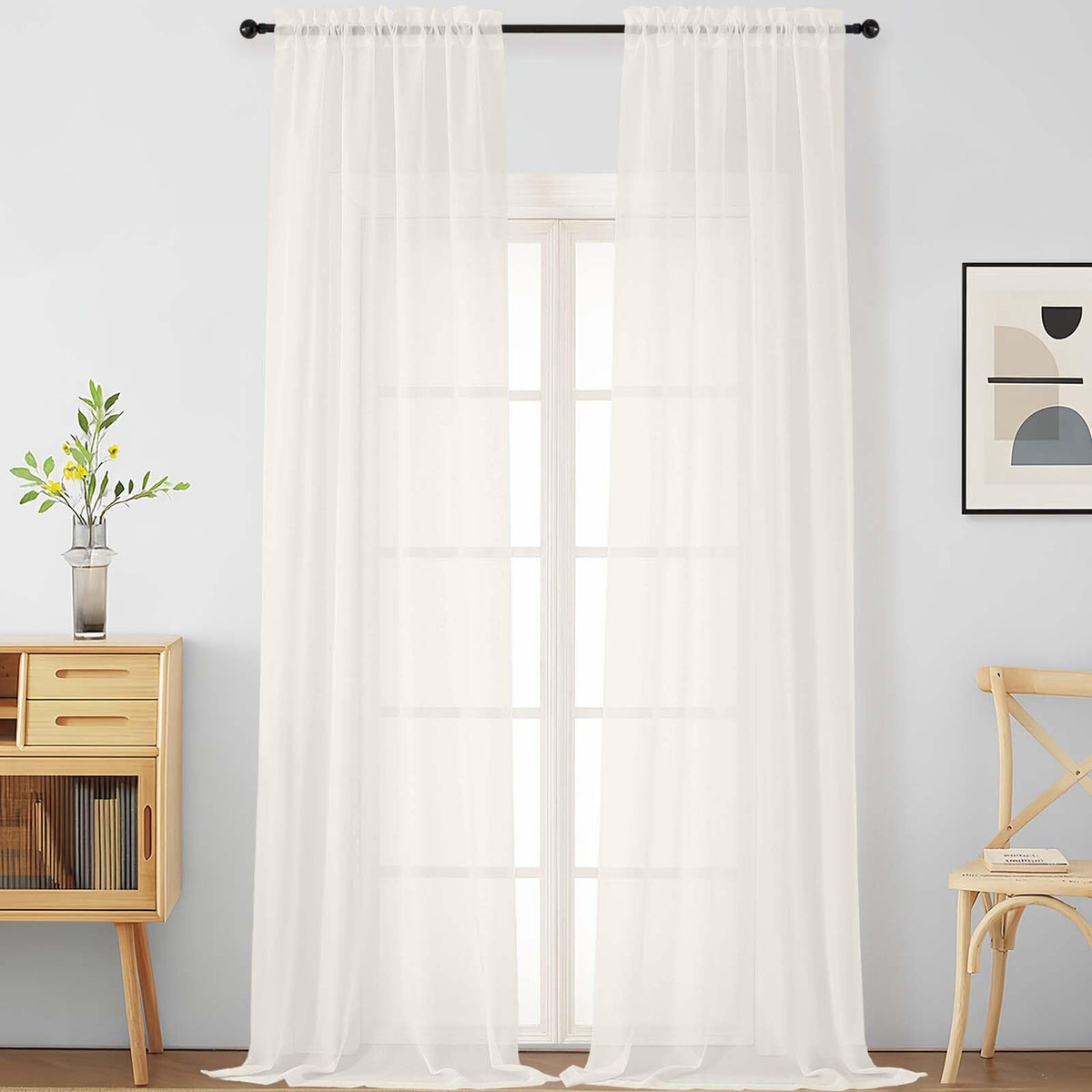 Purple Window Sheer Curtains 54 inch Length, Soft Airy Light Filtering Sheer Curtain 2 Panels Set, Dual Rod Pocket Gauze Purple Drapes for Living Room Bedroom, 2x42Wx54L Inches