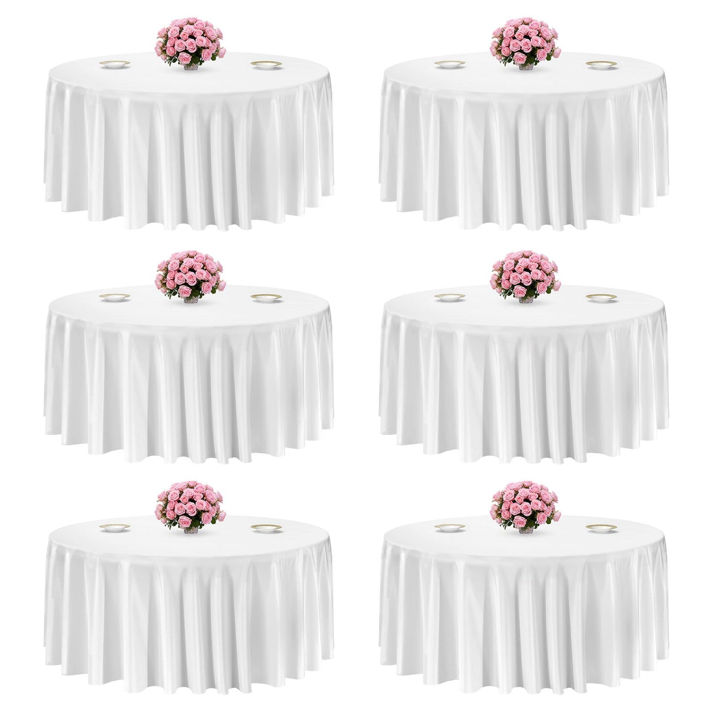 VEVOR White Round Tablecloths 10 Pack, 132 Inches in Diameter, Stain- & Wrinkle- Resistant, Machine Washable Table Clothes, Polyester Fabric Table Covers for Wedding, Party, Banquet, Formal Events