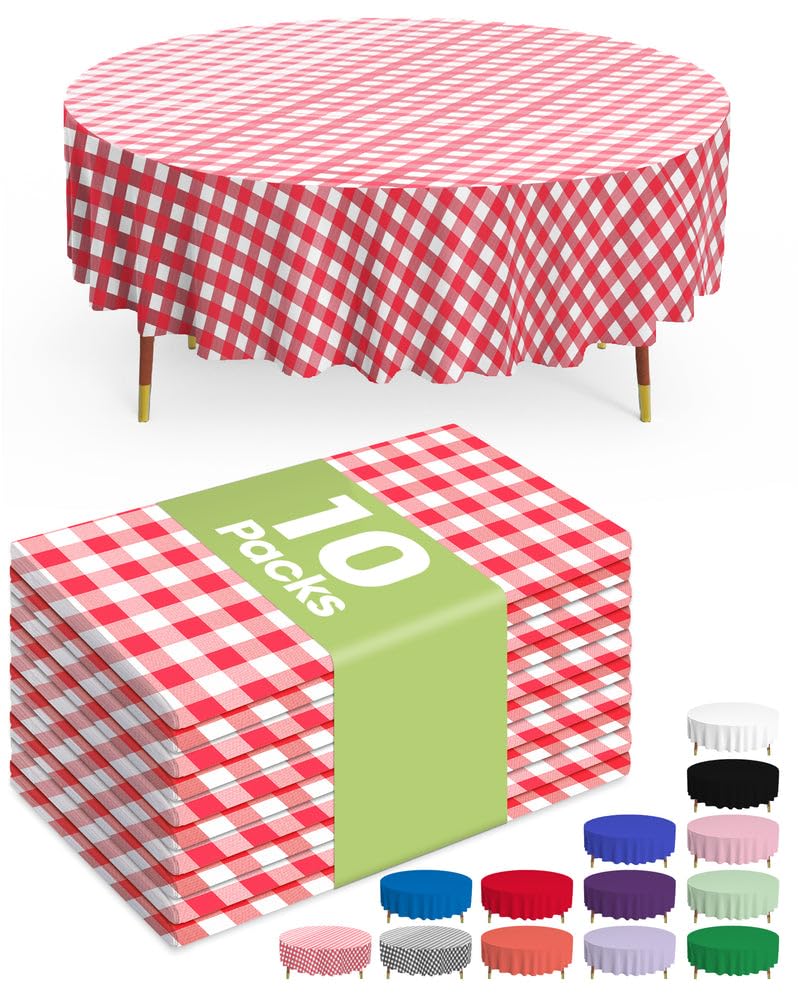 Pureegg Plastic Table Cloth 10 Pack, 54 x 108 Inch Disposable Table Cloths for Party, Picnic and Wedding, Rectangle, White | Picnic, Wedding, Party Supplies, Leakproof & Sturdy, Tablecloth, Table Cover