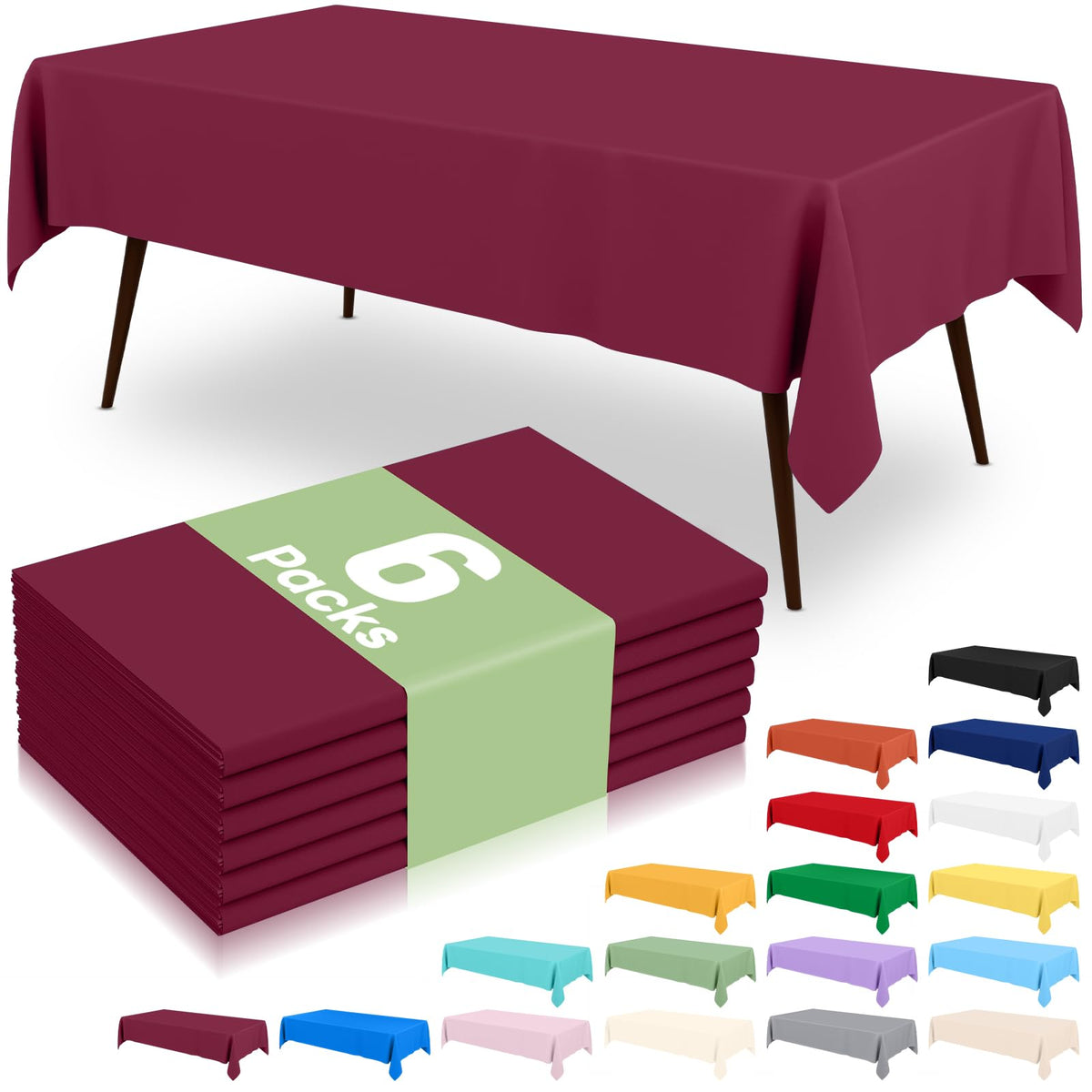 6 Packs Disposable Plastic Table Cloth, 54 x 108 Inch Waterproof Rectangle Tablecloth, Leakproof & Sturdy Decorative Table Covers for Party, Outdoor and Back to School, Black