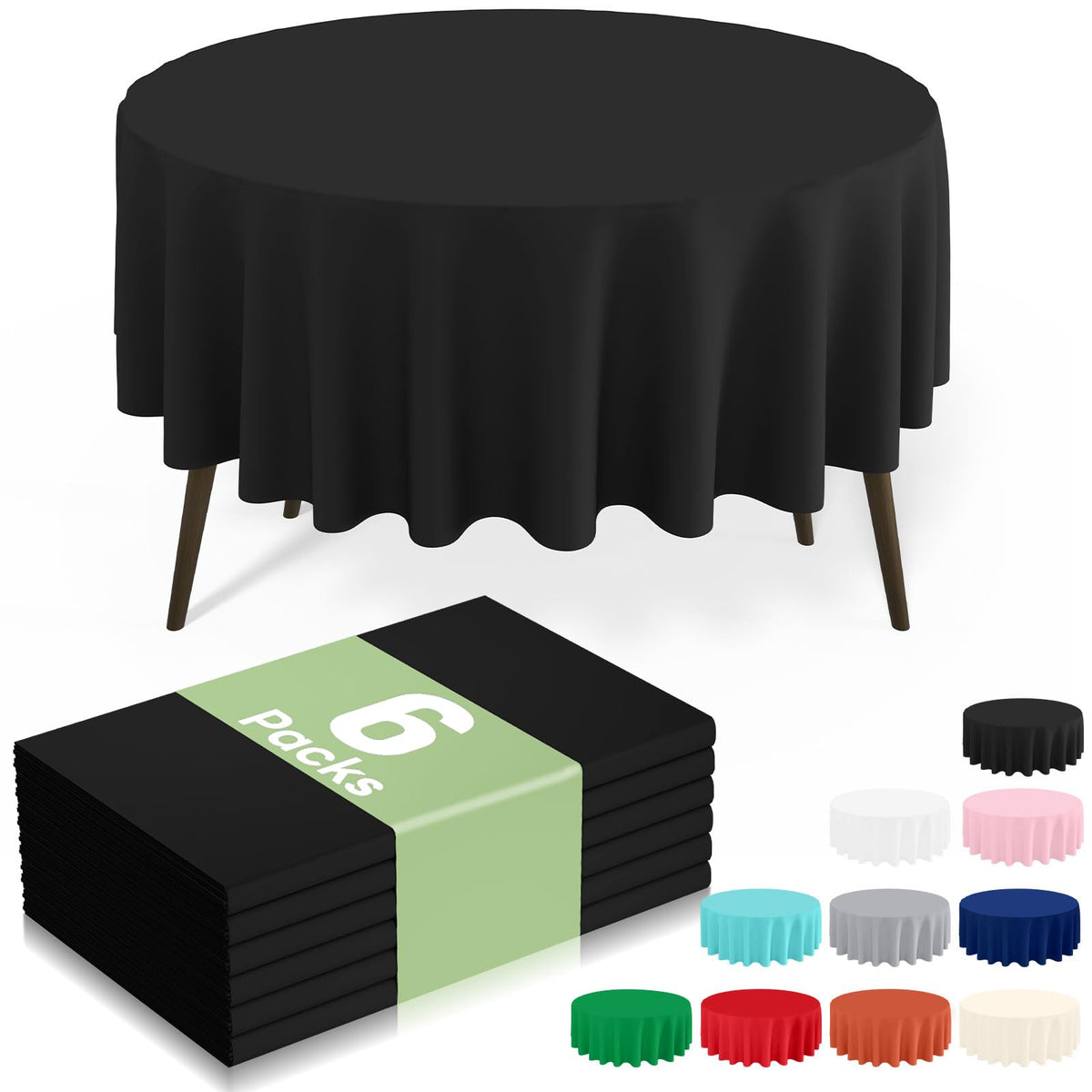 6 Packs Disposable Plastic Table Cloth, 54 x 108 Inch Waterproof Rectangle Tablecloth, Leakproof & Sturdy Decorative Table Covers for Party, Outdoor and Back to School, Black