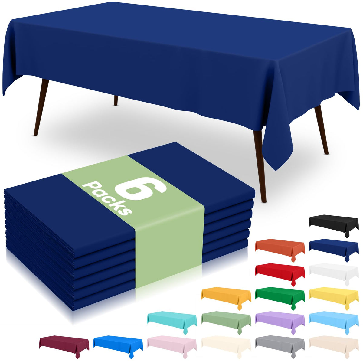 6 Packs Disposable Plastic Table Cloth, 54 x 108 Inch Waterproof Rectangle Tablecloth, Leakproof & Sturdy Decorative Table Covers for Party, Outdoor and Back to School, Black