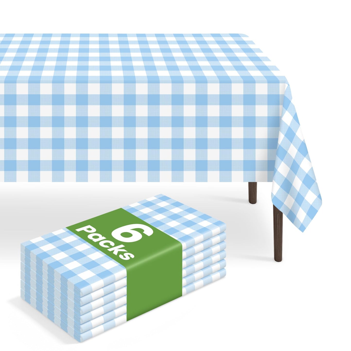 6 Pack Blue and White Checkered Tablecloth, Blue Plastic Table Cloths for Parties Disposable, 54 x 108 inch Waterproof Blue Gingham Camping Tablecloth for Birthday, Party, Picnic