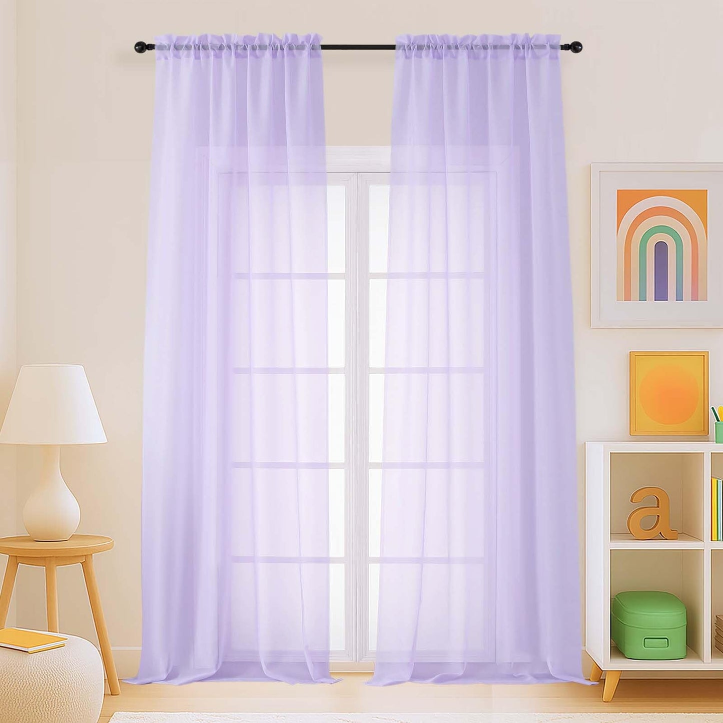 Purple Window Sheer Curtains 54 inch Length, Soft Airy Light Filtering Sheer Curtain 2 Panels Set, Dual Rod Pocket Gauze Purple Drapes for Living Room Bedroom, 2x42Wx54L Inches