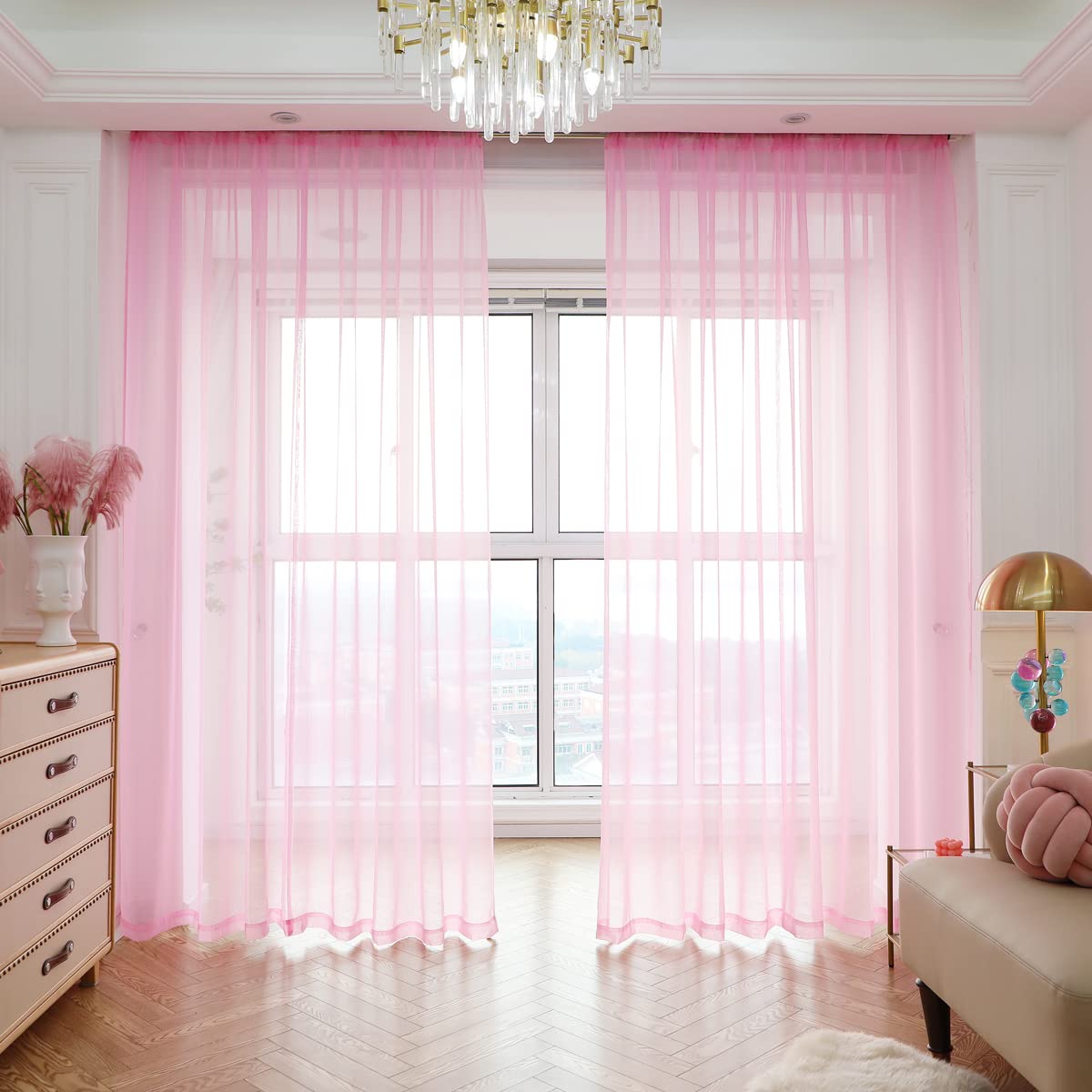PHILEASY Window Sheer Curtains 84 Inches Long 2 Panels White Sheer Curtain Clear Transparent Basic Rod Pocket Panel 15 Colors 10 Size for Bedroom Living Room Yard Kitchen