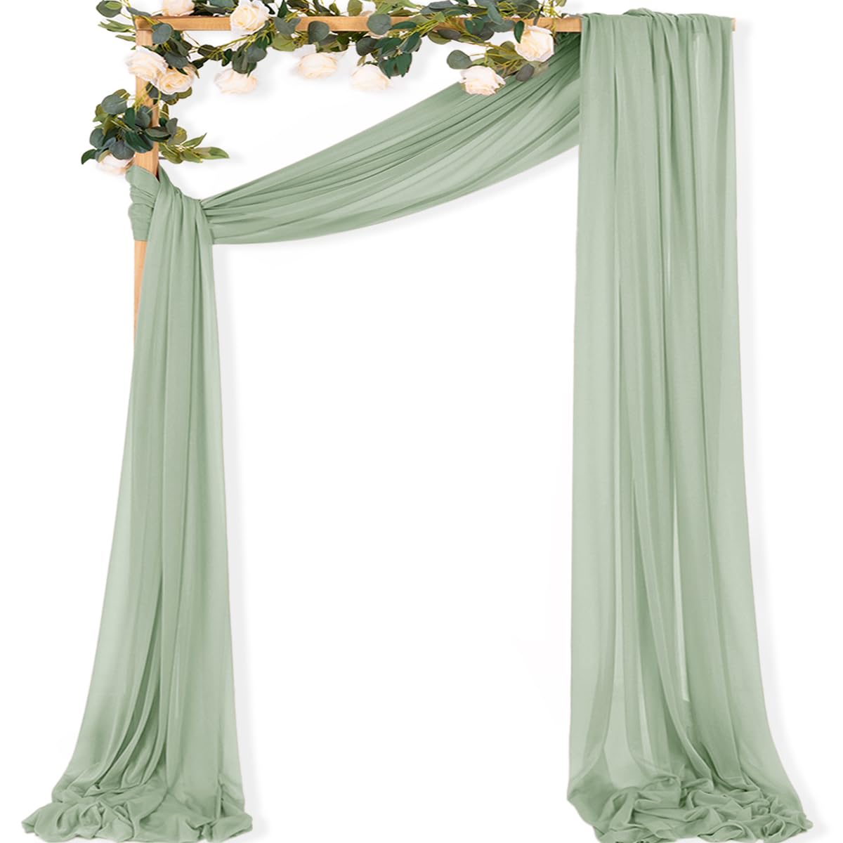 Sheer Gauze Wedding Arch Draping Fabric 29" x 20 FT 4 Panel Sage Green | Shimmery Gauze Drapes, Airy Backdrop Curtains, 6.6 Yard Outdoor Drapery Panels, Photo Background, Wedding Church Events Decor
