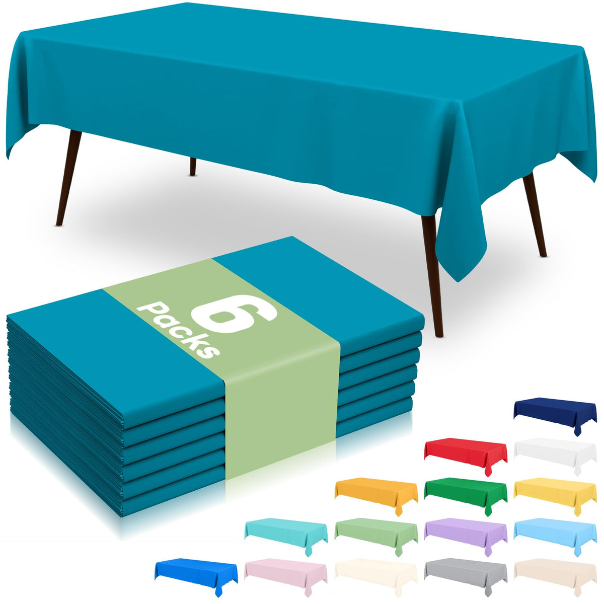 6 Packs Disposable Plastic Table Cloth, 54 x 108 Inch Waterproof Rectangle Tablecloth, Leakproof & Sturdy Decorative Table Covers for Party, Outdoor and Back to School, Black