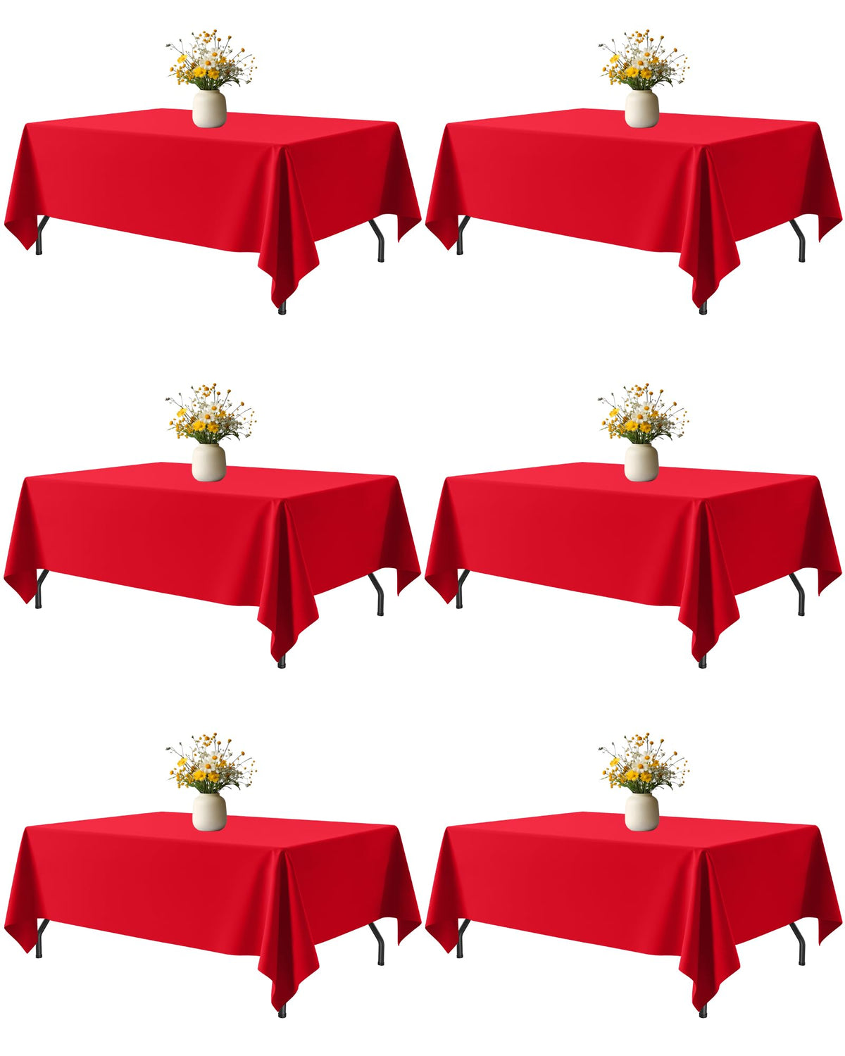 White Polyester Table Cloth, 6 Pack, 60 x 102 in | Rectangle, 5 ft Tables, Washable, Wrinkle Resistant, Weddings Parties