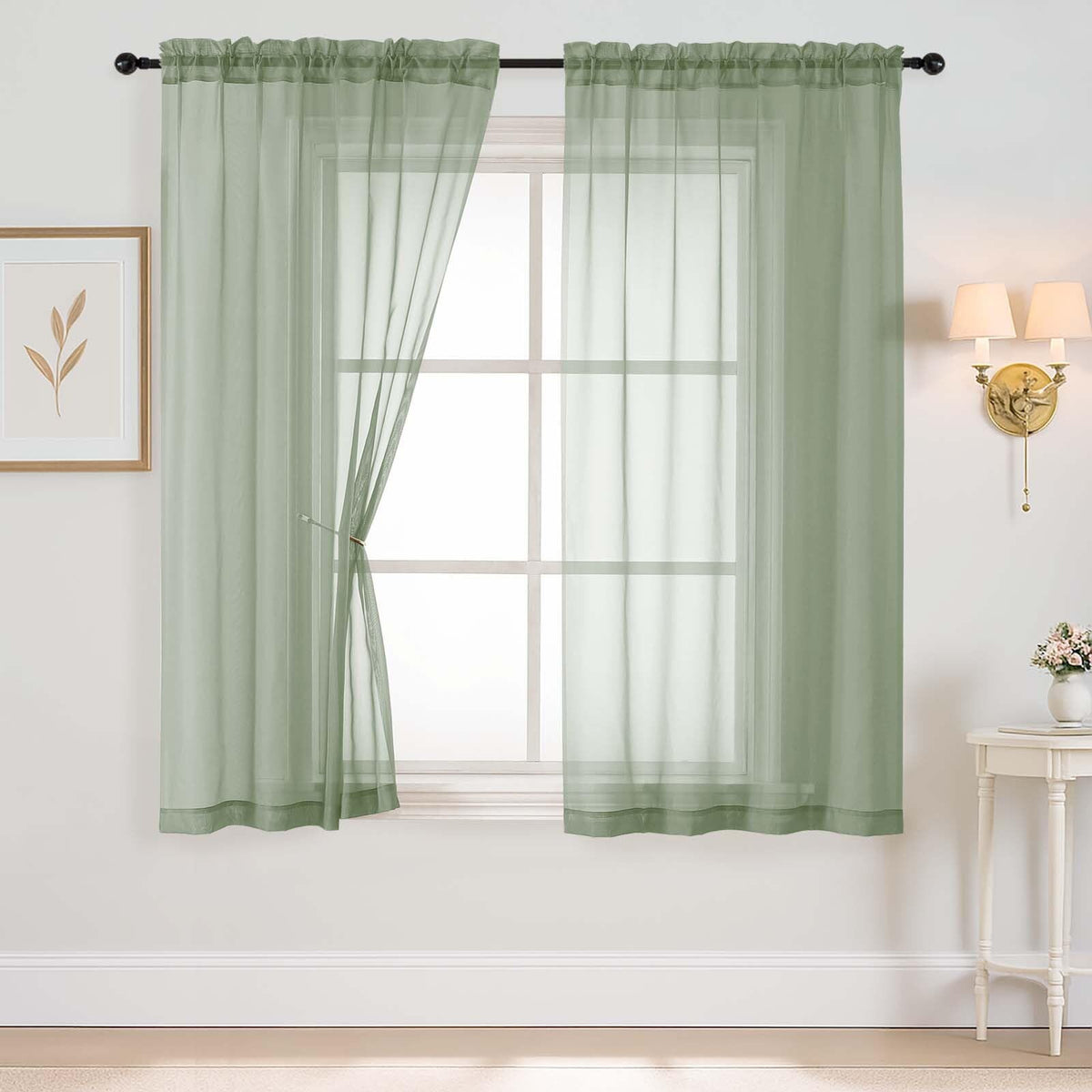 Purple Window Sheer Curtains 54 inch Length, Soft Airy Light Filtering Sheer Curtain 2 Panels Set, Dual Rod Pocket Gauze Purple Drapes for Living Room Bedroom, 2x42Wx54L Inches