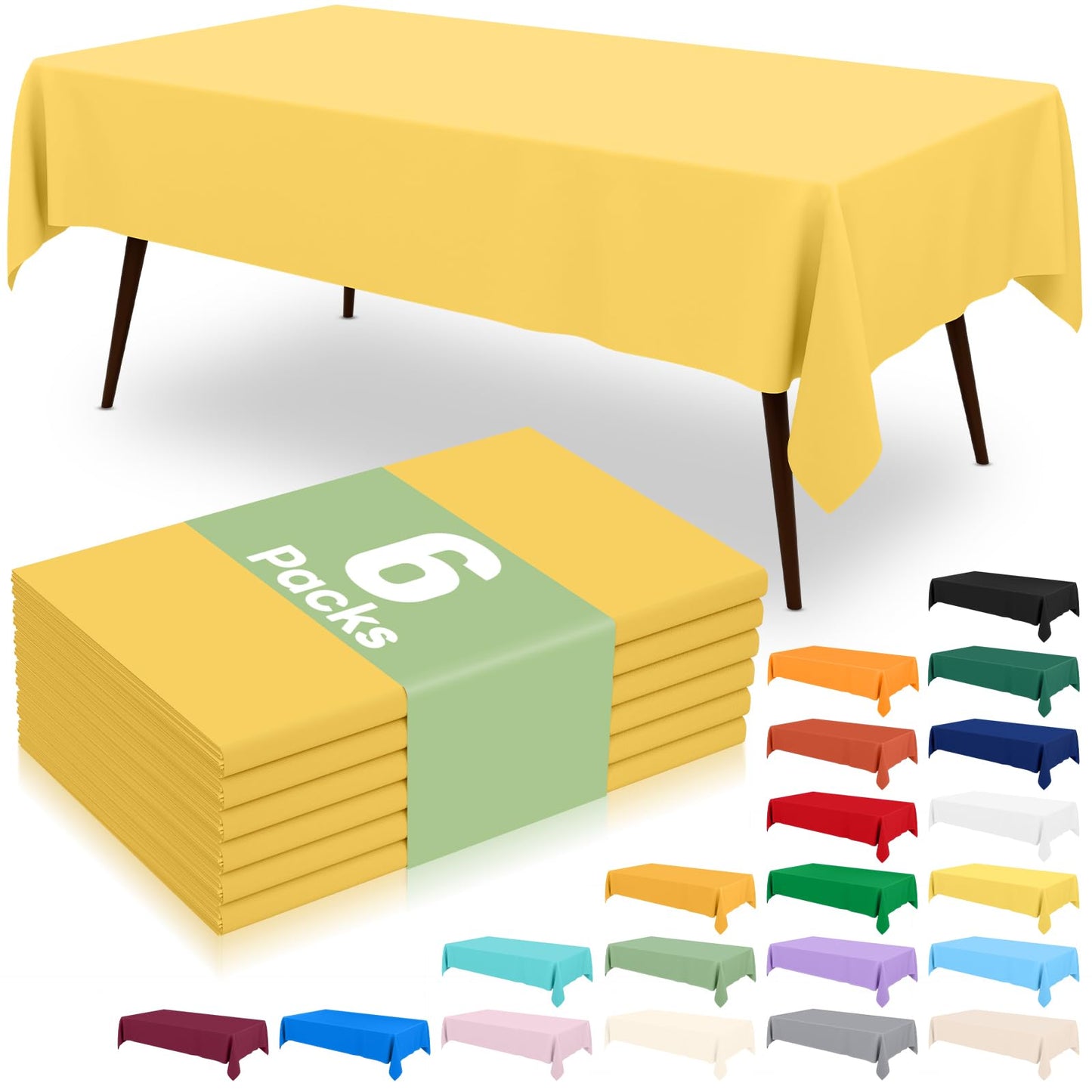 6 Packs Disposable Plastic Table Cloth, 54 x 108 Inch Waterproof Rectangle Tablecloth, Leakproof & Sturdy Decorative Table Covers for Party, Outdoor and Back to School, Black