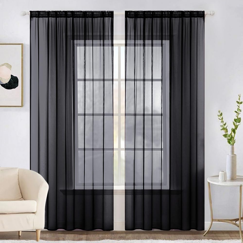 MIULEE 2 Panels White Sheer Curtains for Living Room 54 X 84 Inches | Window, Solid Color, Elegant Window Voile Panels, Bedroom, Living Room, Drapes, Treatment