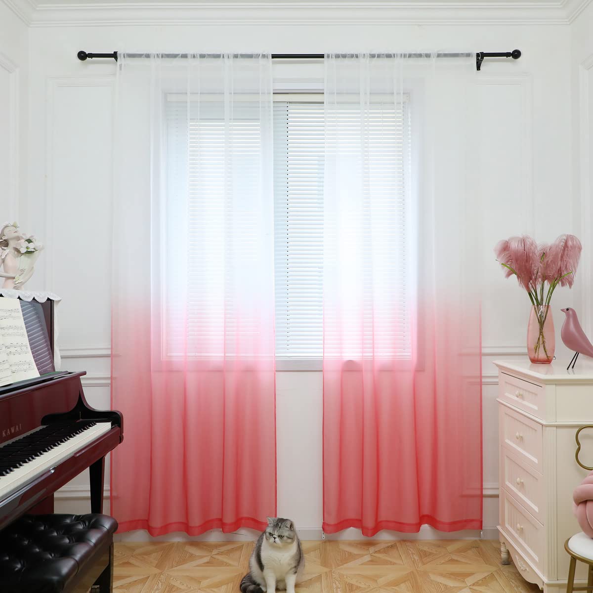 PHILEASY Window Sheer Curtains 84 Inches Long 2 Panels White Sheer Curtain Clear Transparent Basic Rod Pocket Panel 15 Colors 10 Size for Bedroom Living Room Yard Kitchen
