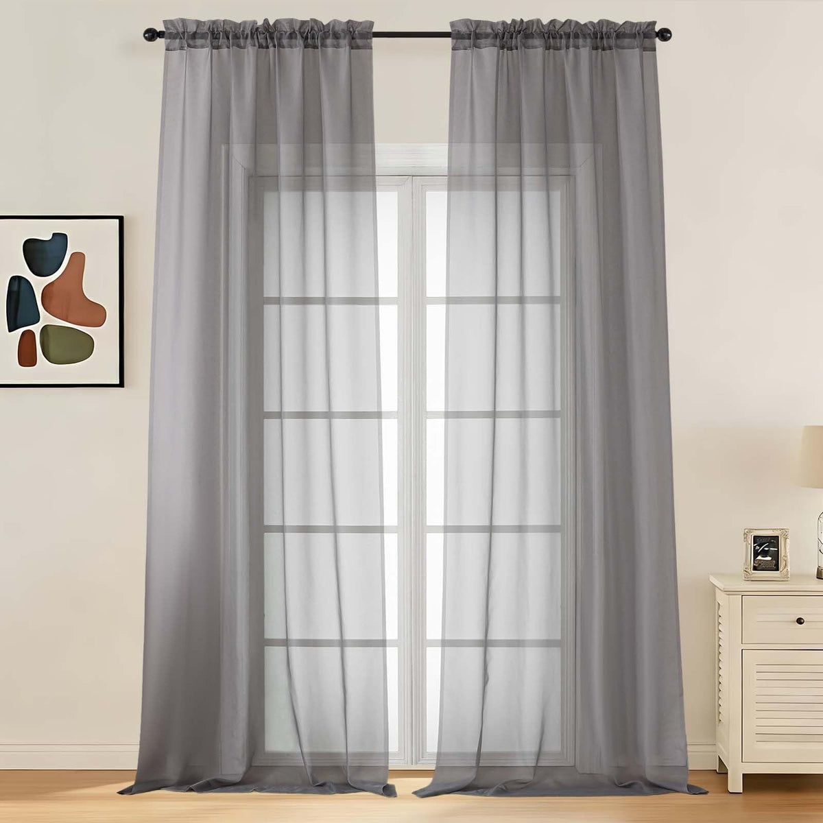 LIVEKID White Sheer Curtains 84 Inches Long 2 Panels - Light Filtering Breathable Voile Textured Sheer Curtains for Bedroom/Living Room, Rod Pocket Soft Elagant & Airy Solid Drapes, W42 x L84