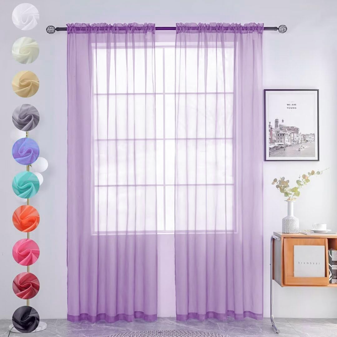 youleyar Solid Sheer Rod Pocket Curtain Voile Draperies 2 Panels White Beige Black Grey Coffee 52 Inch Width 84 Inch Long 1 Pair for Kitchen Bedroom Children Living Room Yard (Ivory,52W ｘ 84L)