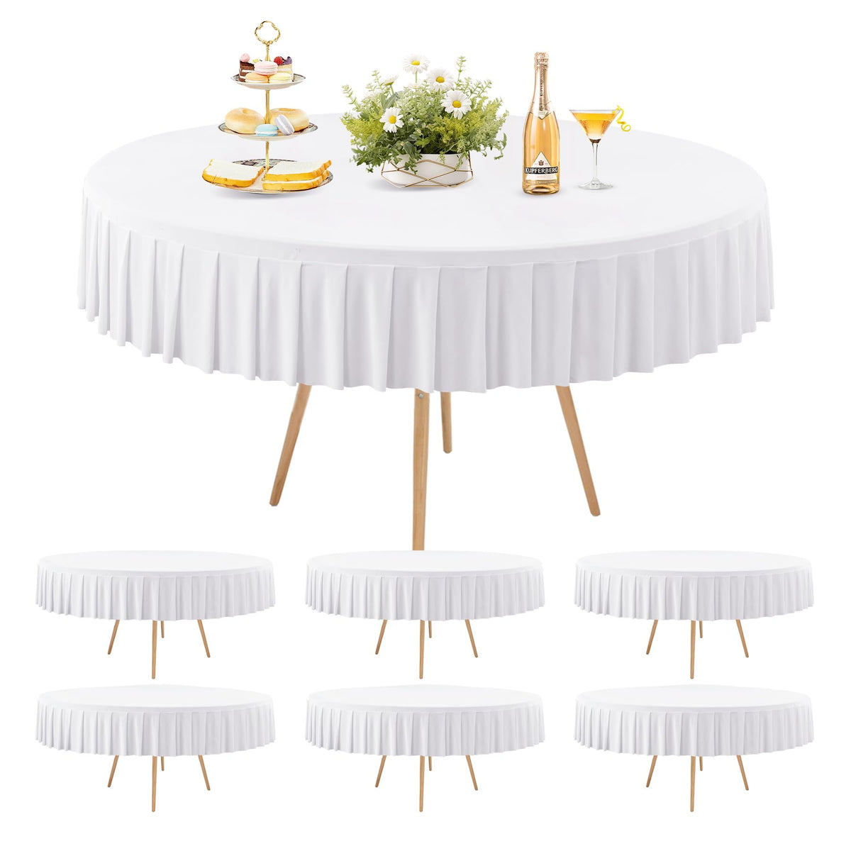 8 Pack Champagne Spandex Round Tablecloths for 72in Table, Stretchy Fitted 6FT Round Table Cloths, Wrinkle Free Table Cover with Skirt for Wedding Birthday Party Bridal Shower Banquet