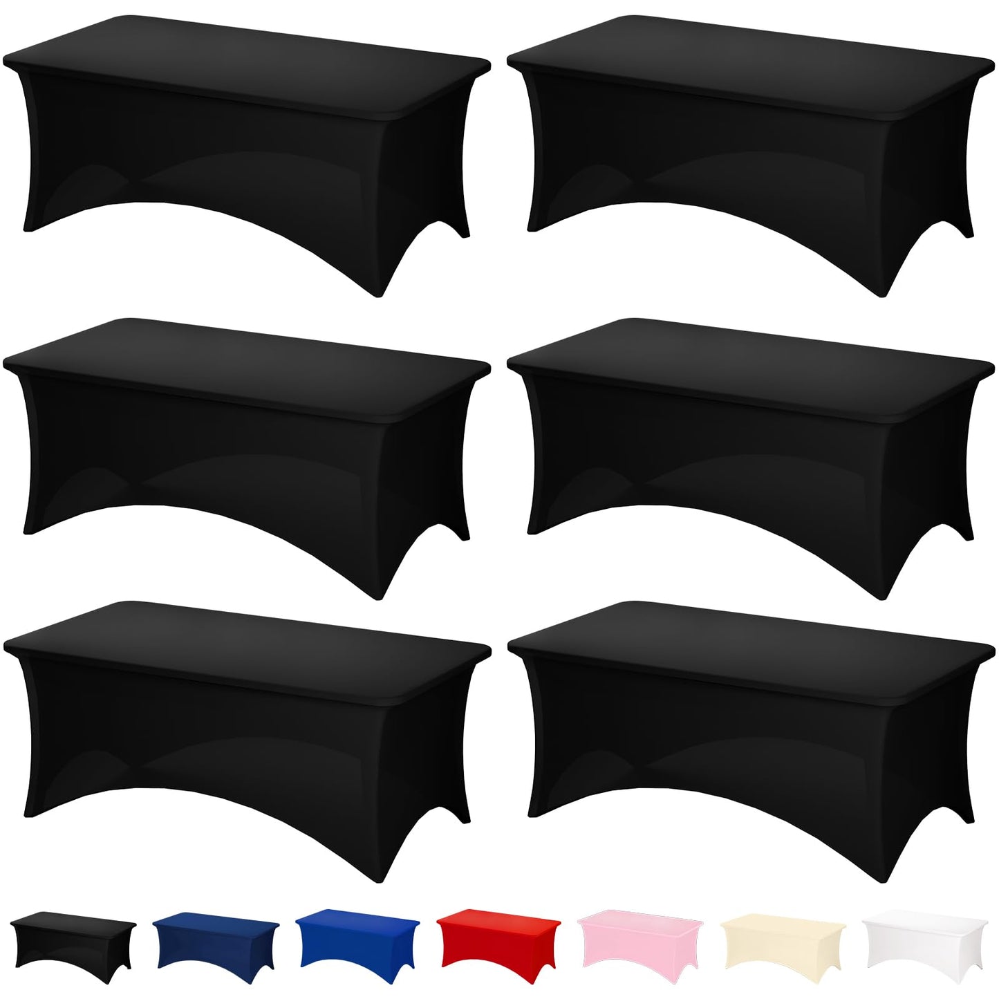 Fixwal 2 Pack 6FT Black Tablecloth Rectangle Spandex Fitted Table Cover | Fit for 6 Foot Rectangle Table, Washable Stretch, Ideal for Party, Wedding, Buffet, Graduation Decoration, Vendor Booth