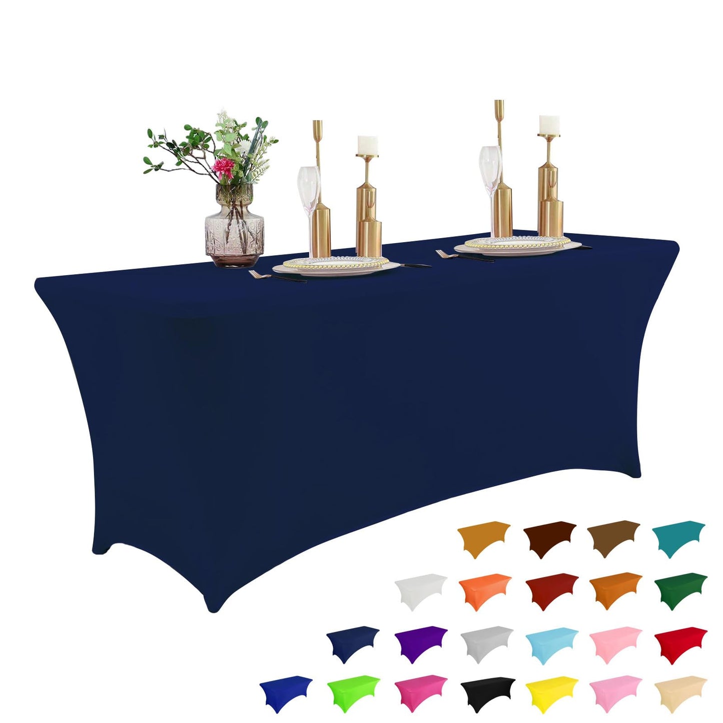 IVAPUPU 2 Pack 6FT Black Table Cloth for Rectangular Spandex Table Cover | Fitted Events Stretch Covers Washable Spandex Tablecloth Protector for Party, Wedding, Cocktail, Banquet, Festival