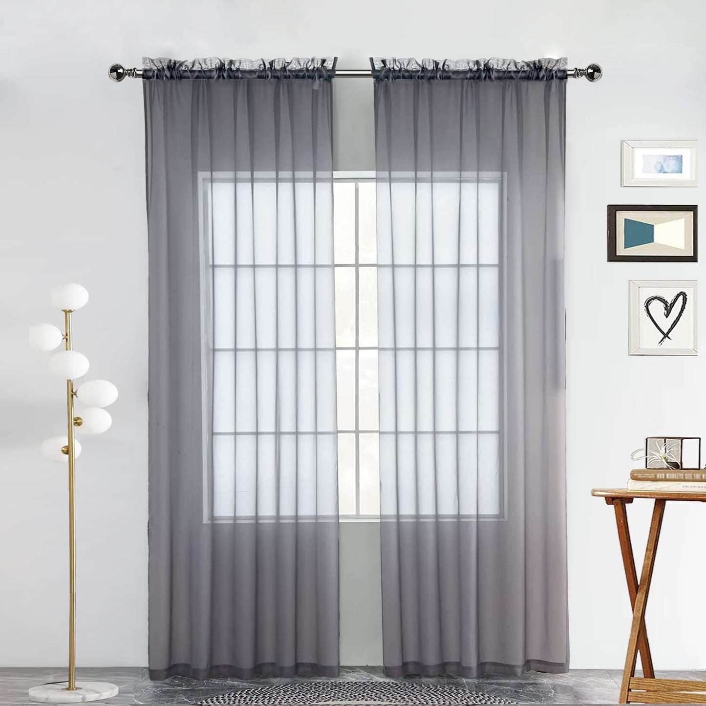 SpaceDresser Basic Rod Pocket Sheer Voile Window Curtain Panels White 1 Pair 2 Panels 52 Width 84 Inch Long for Kitchen Bedroom Children Living Room Yard(White,52 W x 84 L)
