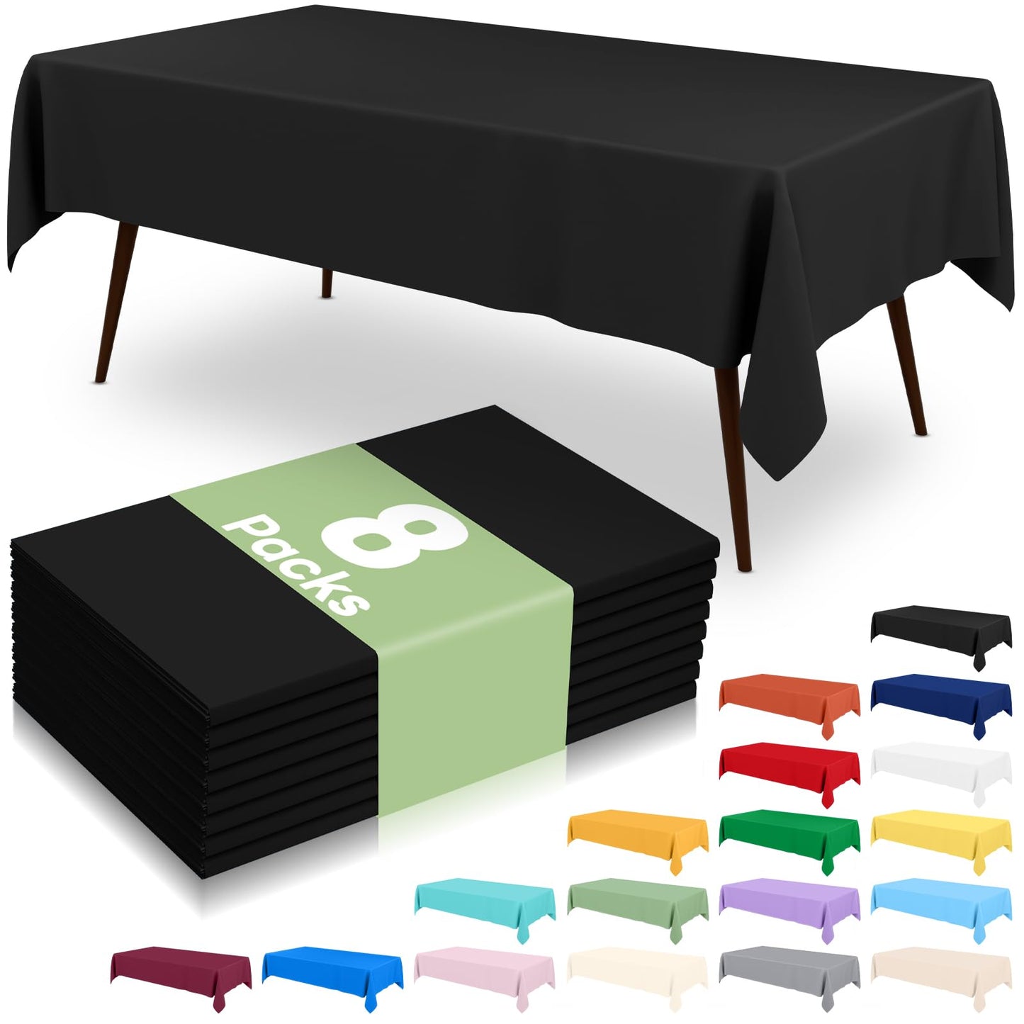 6 Packs Disposable Plastic Table Cloth, 54 x 108 Inch Waterproof Rectangle Tablecloth, Leakproof & Sturdy Decorative Table Covers for Party, Outdoor and Back to School, Black