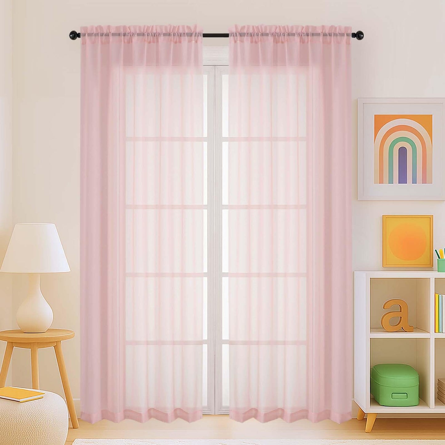 Purple Window Sheer Curtains 54 inch Length, Soft Airy Light Filtering Sheer Curtain 2 Panels Set, Dual Rod Pocket Gauze Purple Drapes for Living Room Bedroom, 2x42Wx54L Inches