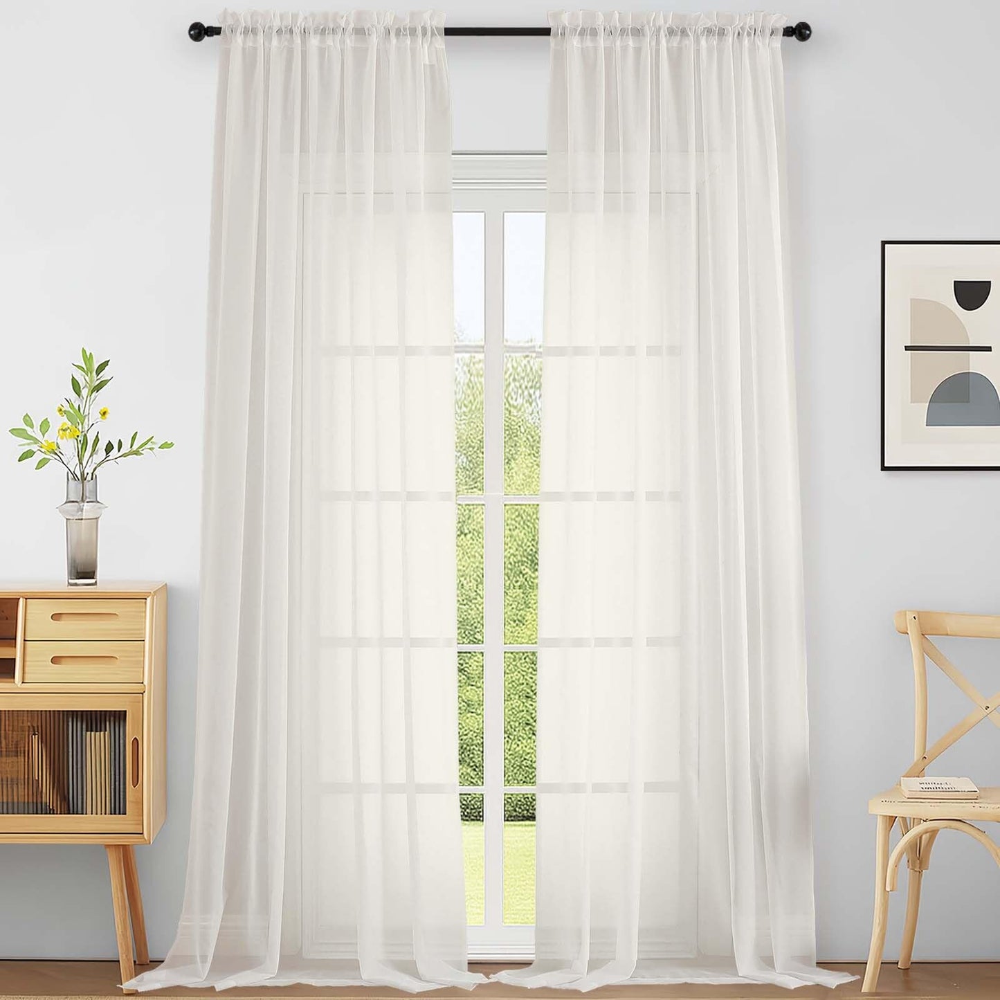 Purple Window Sheer Curtains 54 inch Length, Soft Airy Light Filtering Sheer Curtain 2 Panels Set, Dual Rod Pocket Gauze Purple Drapes for Living Room Bedroom, 2x42Wx54L Inches