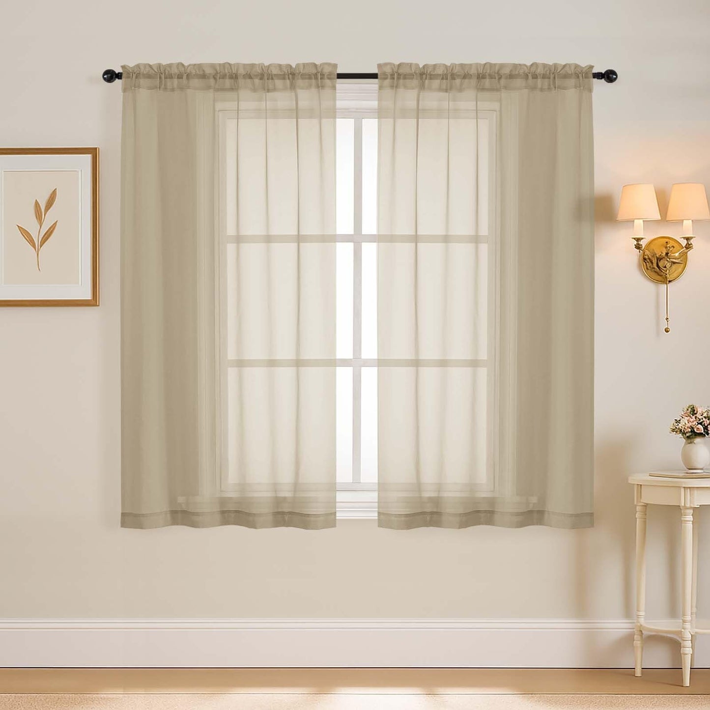Purple Window Sheer Curtains 54 inch Length, Soft Airy Light Filtering Sheer Curtain 2 Panels Set, Dual Rod Pocket Gauze Purple Drapes for Living Room Bedroom, 2x42Wx54L Inches