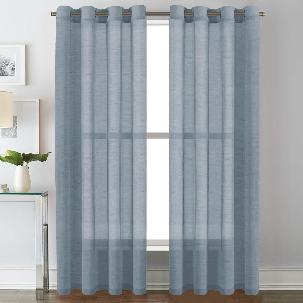 H.VERSAILTEX Natural Linen Sheer Curtains Flax Linen Blended Curtain Panels Living Room, Nickel Grommet Semitransparent Semi-Sheer Soft Privacy Drapes, Natural, 84 inches Long 2 Panels
