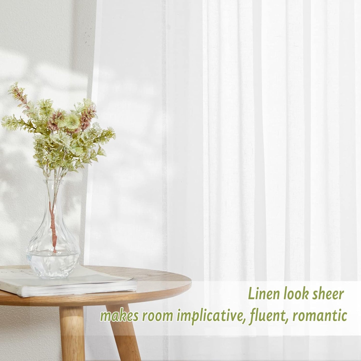 PONY DANCE White Sheer Curtains 96 inches Long, 2 Panels | Floor to Ceiling Curtains Living Room Window Treatments Natural Linen Blended Sheer Drapes for Bedroom, 52 Wide x 96 Long