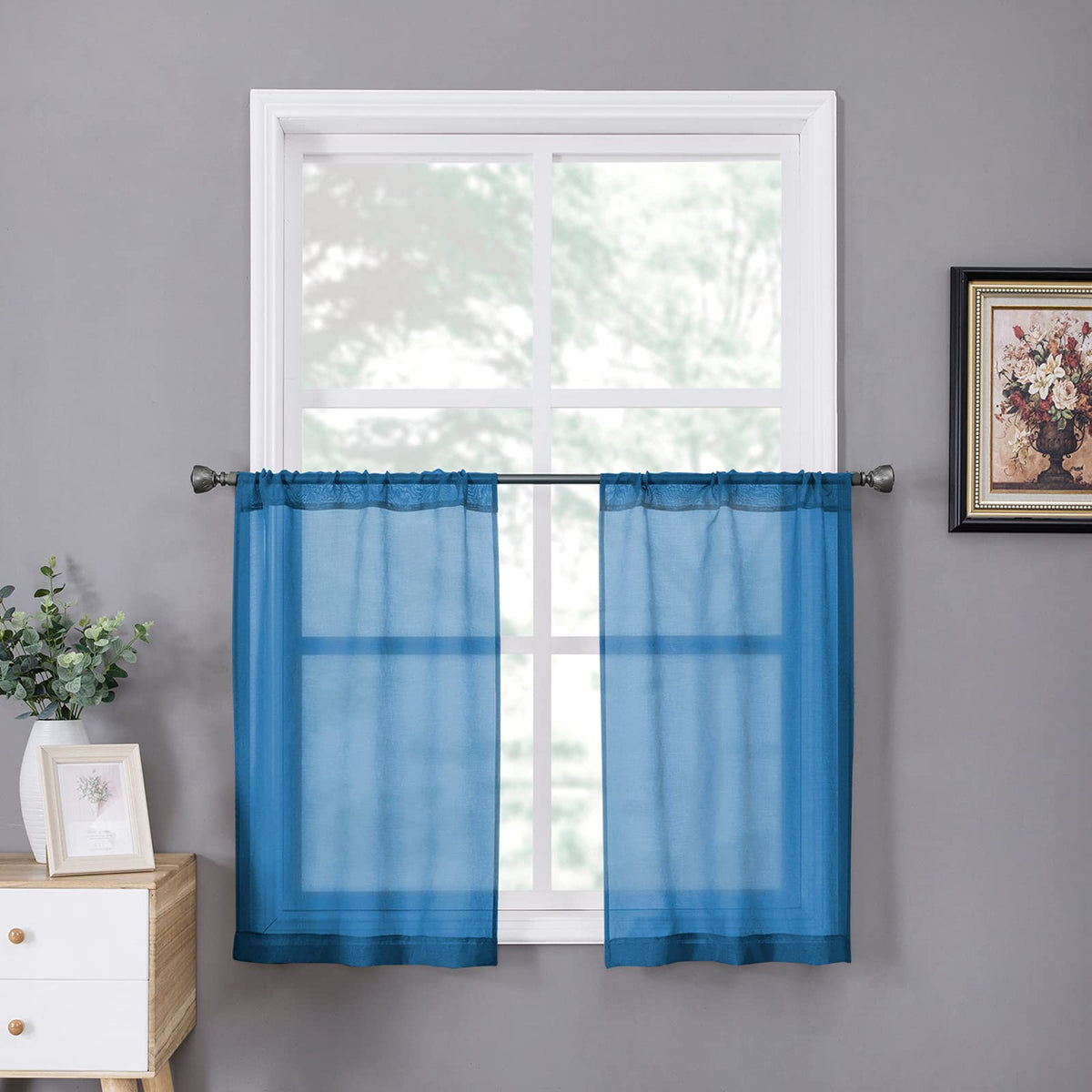 Tollpiz Sheer Curtains Living Room Linen Textured Curtain Sheers Light Filtering Voile Rod Pocket Curtains for Bedroom, 38 x 63 inches Long, White, Set of 2 Panels