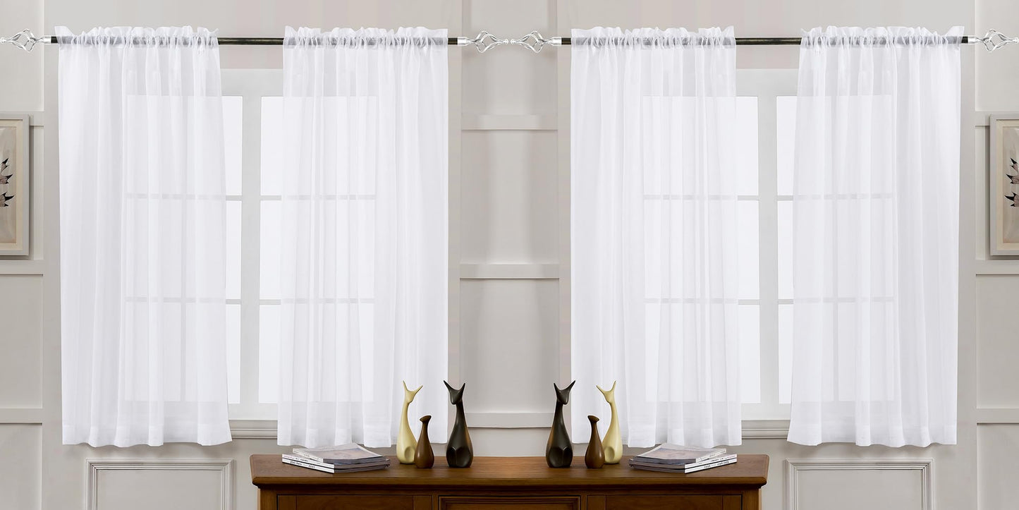 MYSTIC-HOME Sheer Curtains White 63 Inch Length, Rod Pocket Voile Drapes for Living Room, Bedroom, Window Treatments Semi Crinkle Curtain Panels for Yard, Patio, Villa, Parlor, Set of 2, 52"x 63"