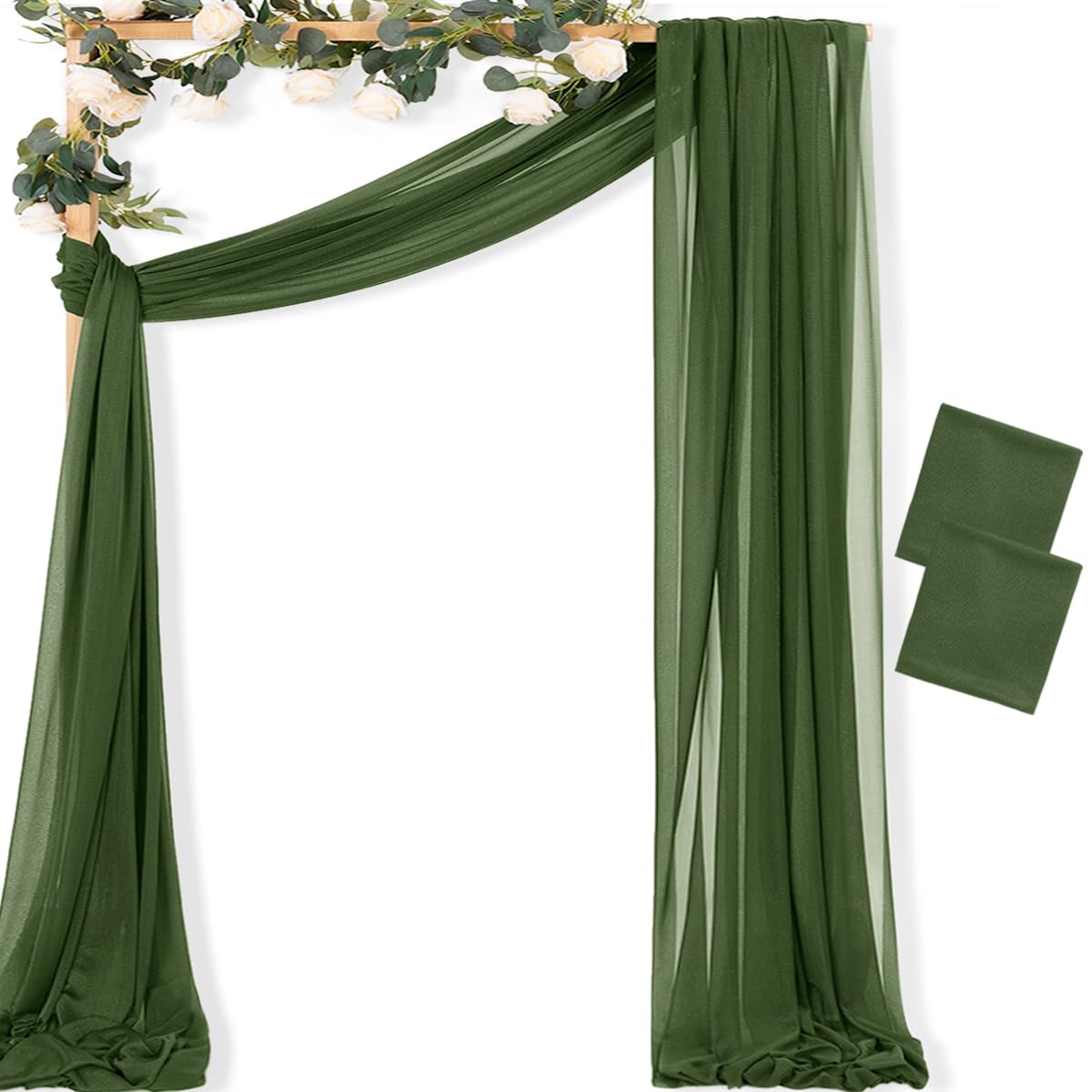 Sheer Gauze Wedding Arch Draping Fabric 29" x 20 FT 4 Panel Sage Green | Shimmery Gauze Drapes, Airy Backdrop Curtains, 6.6 Yard Outdoor Drapery Panels, Photo Background, Wedding Church Events Decor