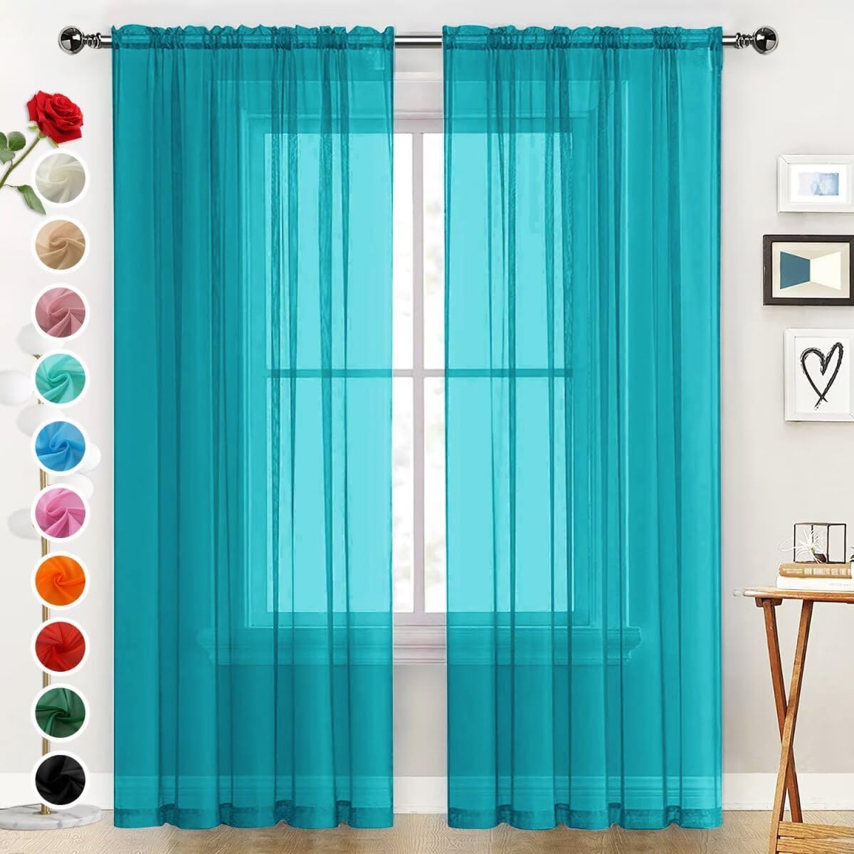 SpaceDresser Basic Rod Pocket Sheer Voile Window Curtain Panels White 1 Pair 2 Panels 52 Width 84 Inch Long for Kitchen Bedroom Children Living Room Yard(White,52 W x 84 L)
