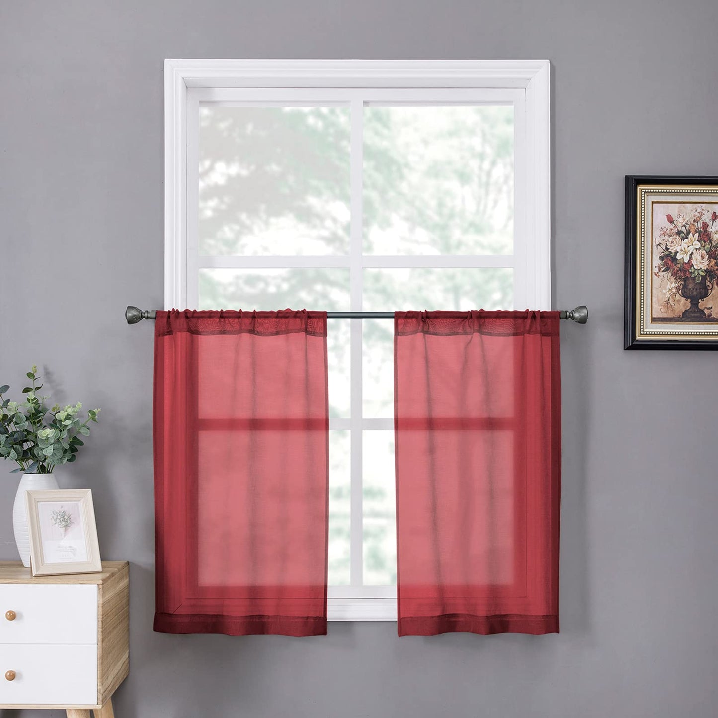 Tollpiz Sheer Curtains Living Room Linen Textured Curtain Sheers Light Filtering Voile Rod Pocket Curtains for Bedroom, 38 x 63 inches Long, White, Set of 2 Panels