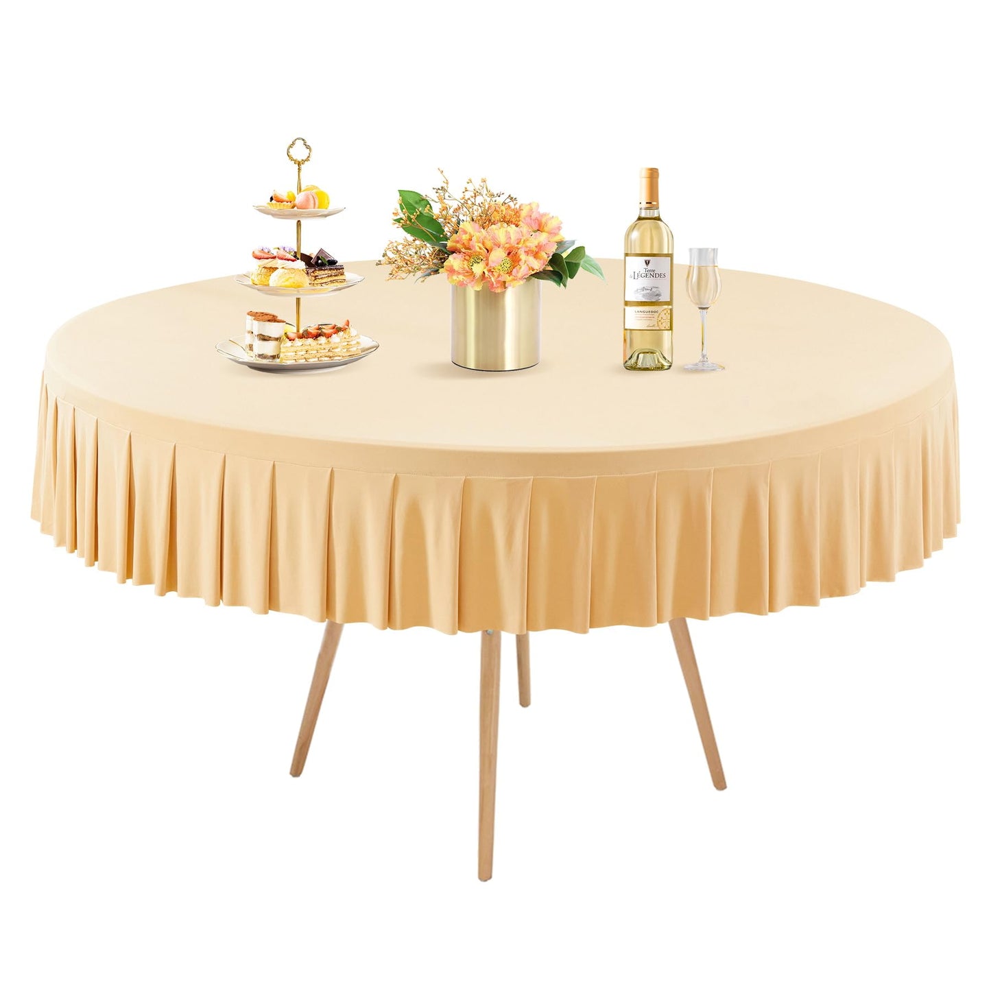 8 Pack Champagne Spandex Round Tablecloths for 72in Table, Stretchy Fitted 6FT Round Table Cloths, Wrinkle Free Table Cover with Skirt for Wedding Birthday Party Bridal Shower Banquet