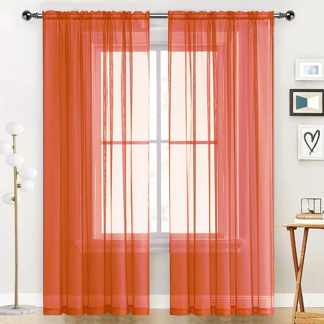 SpaceDresser Basic Rod Pocket Sheer Voile Window Curtain Panels White 1 Pair 2 Panels 52 Width 84 Inch Long for Kitchen Bedroom Children Living Room Yard(White,52 W x 84 L)