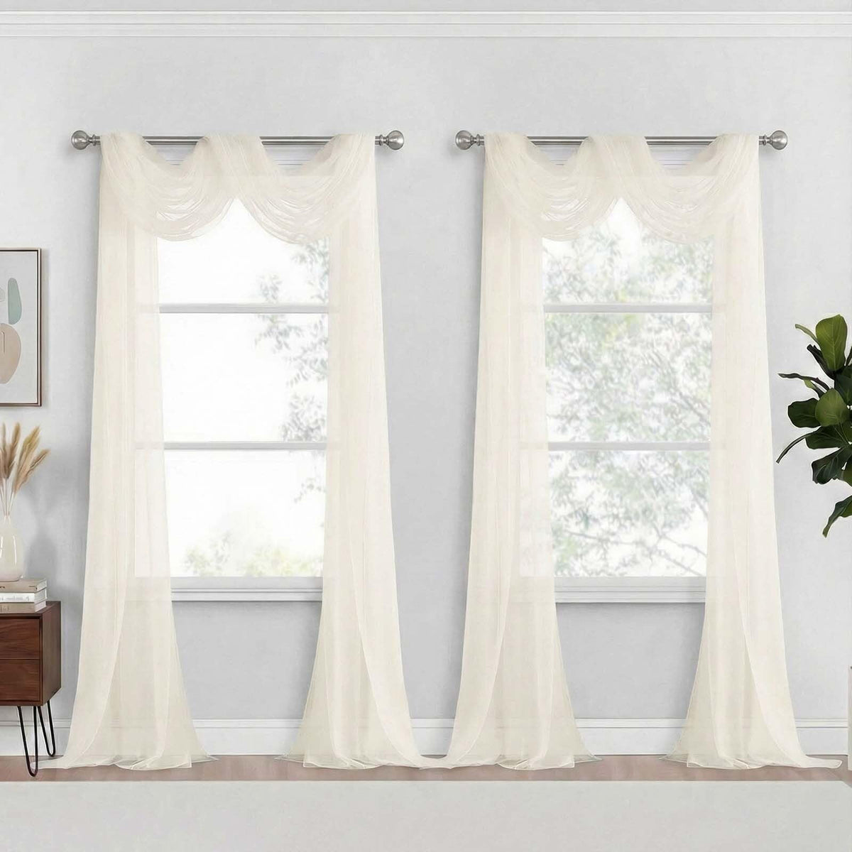Purple Window Sheer Curtains 54 inch Length, Soft Airy Light Filtering Sheer Curtain 2 Panels Set, Dual Rod Pocket Gauze Purple Drapes for Living Room Bedroom, 2x42Wx54L Inches