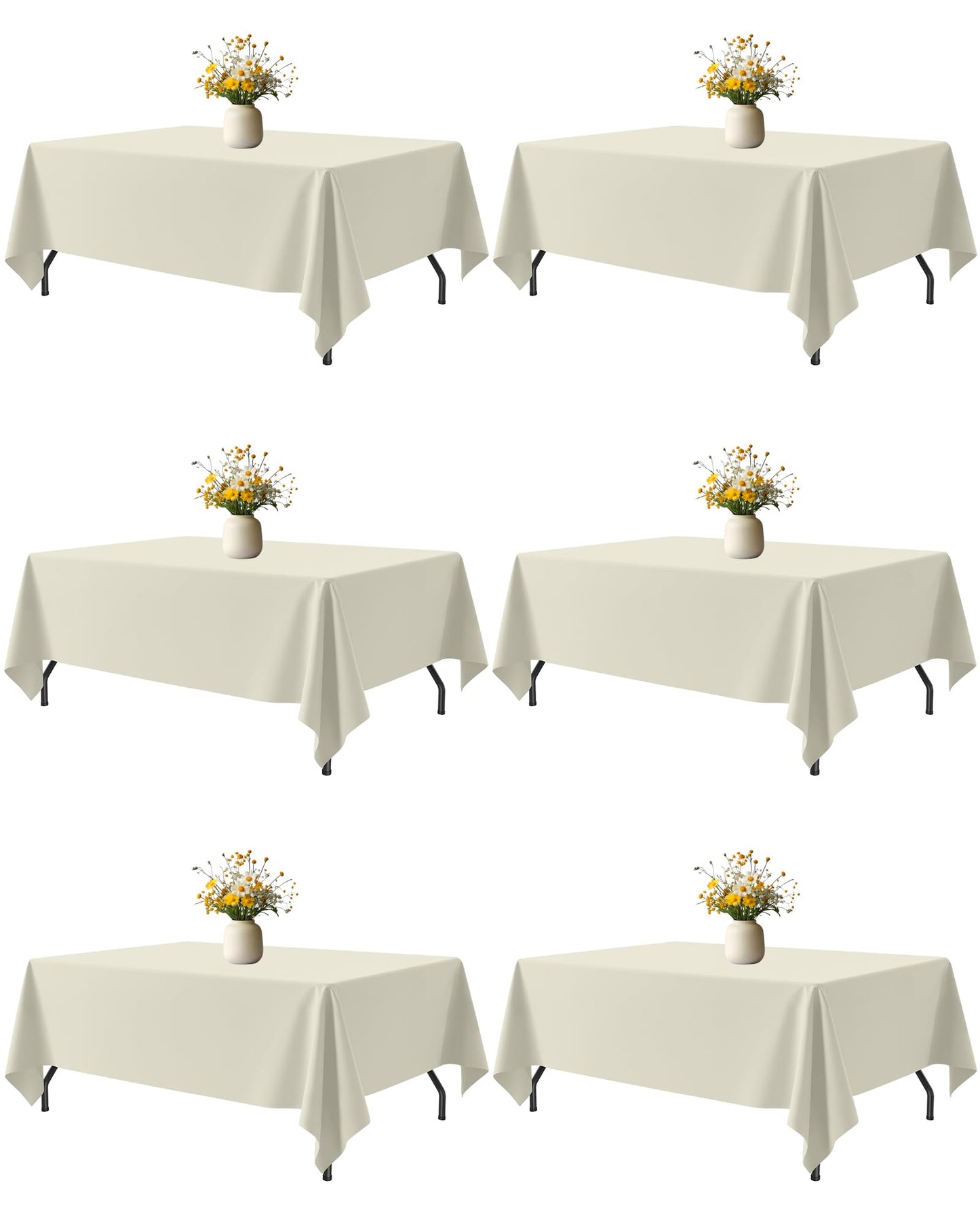 White Polyester Table Cloth, 6 Pack, 60 x 102 in | Rectangle, 5 ft Tables, Washable, Wrinkle Resistant, Weddings Parties