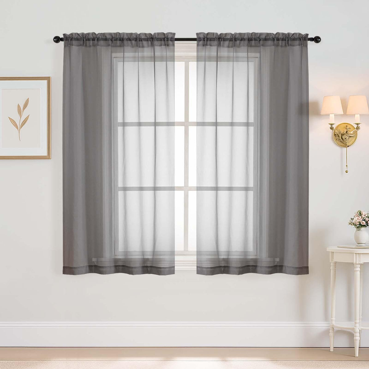 Purple Window Sheer Curtains 54 inch Length, Soft Airy Light Filtering Sheer Curtain 2 Panels Set, Dual Rod Pocket Gauze Purple Drapes for Living Room Bedroom, 2x42Wx54L Inches