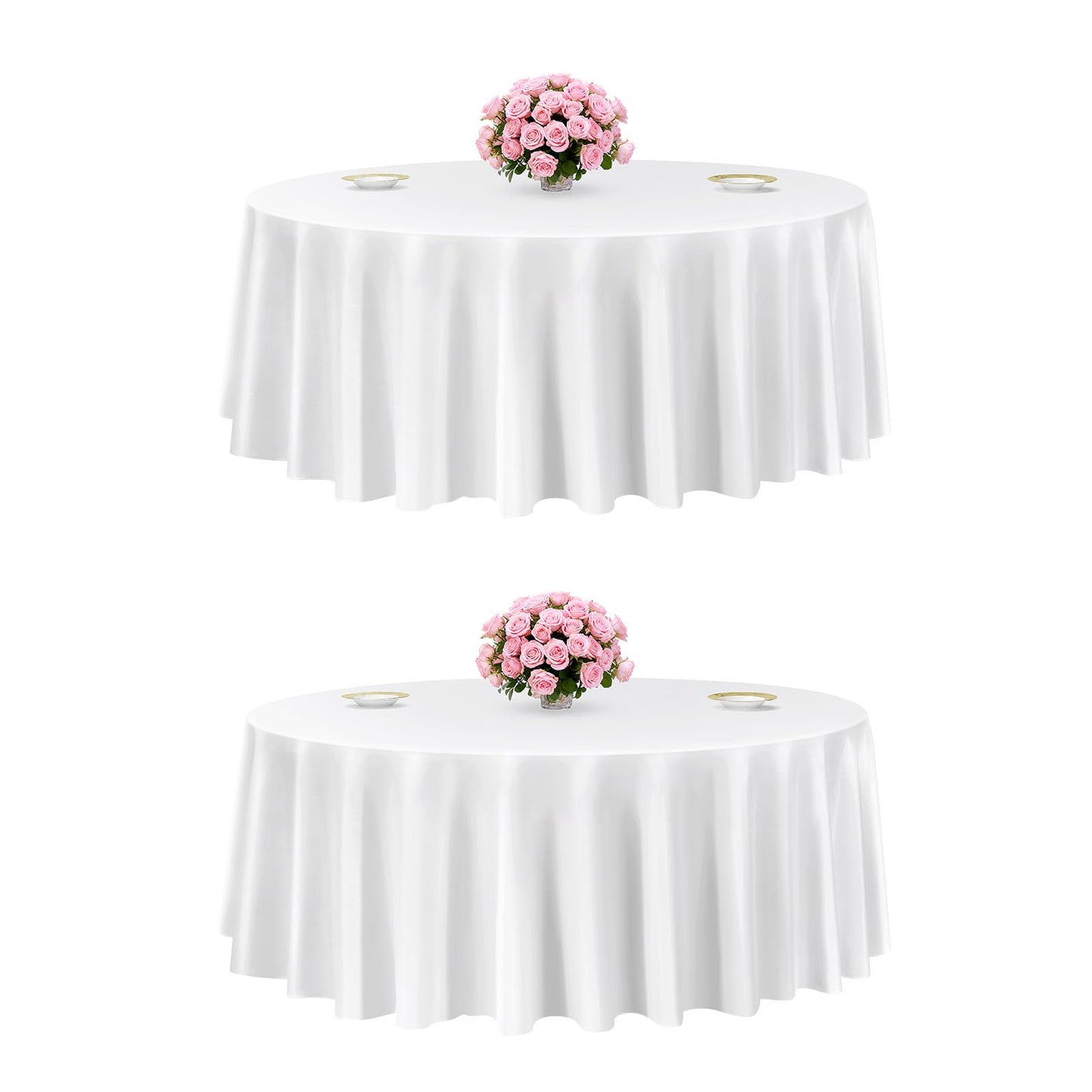 VEVOR White Round Tablecloths 10 Pack, 132 Inches in Diameter, Stain- & Wrinkle- Resistant, Machine Washable Table Clothes, Polyester Fabric Table Covers for Wedding, Party, Banquet, Formal Events