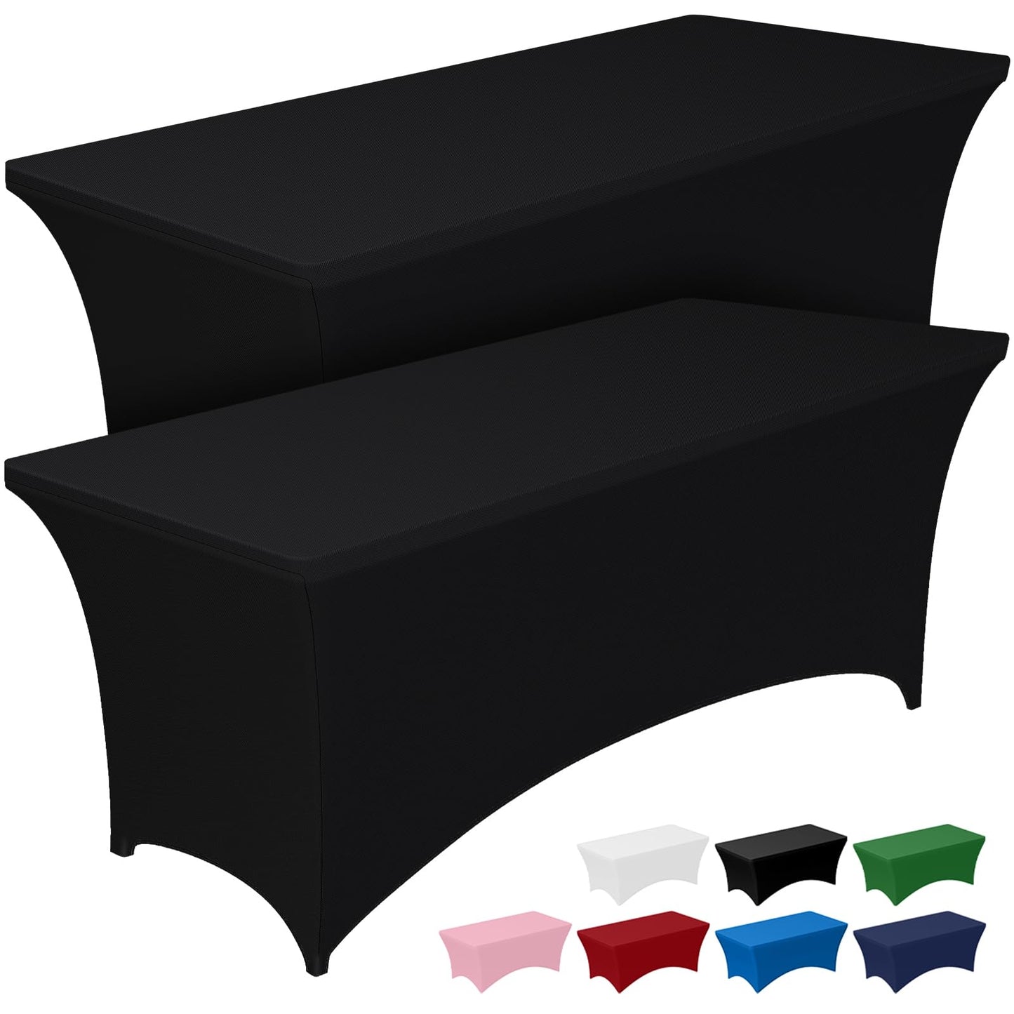 Pureegg Spandex Tablecloth 6ft 2 Pack Black | Table Cloth for Rectangle Table Wrinkle-Free and Stretch, Rectangle,Table Cover for Party, Wedding, Banquet, Birthday