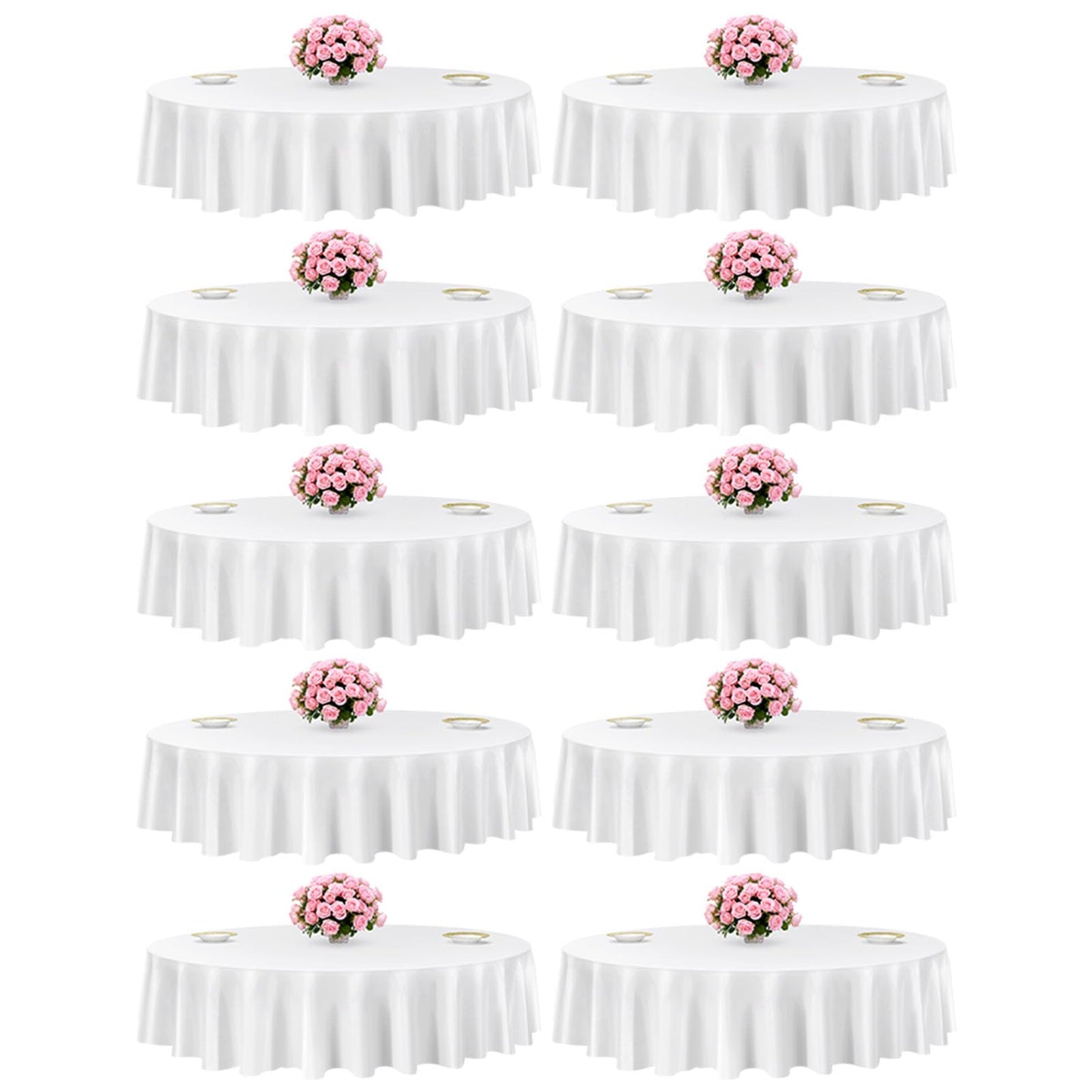 VEVOR White Round Tablecloths 10 Pack, 132 Inches in Diameter, Stain- & Wrinkle- Resistant, Machine Washable Table Clothes, Polyester Fabric Table Covers for Wedding, Party, Banquet, Formal Events