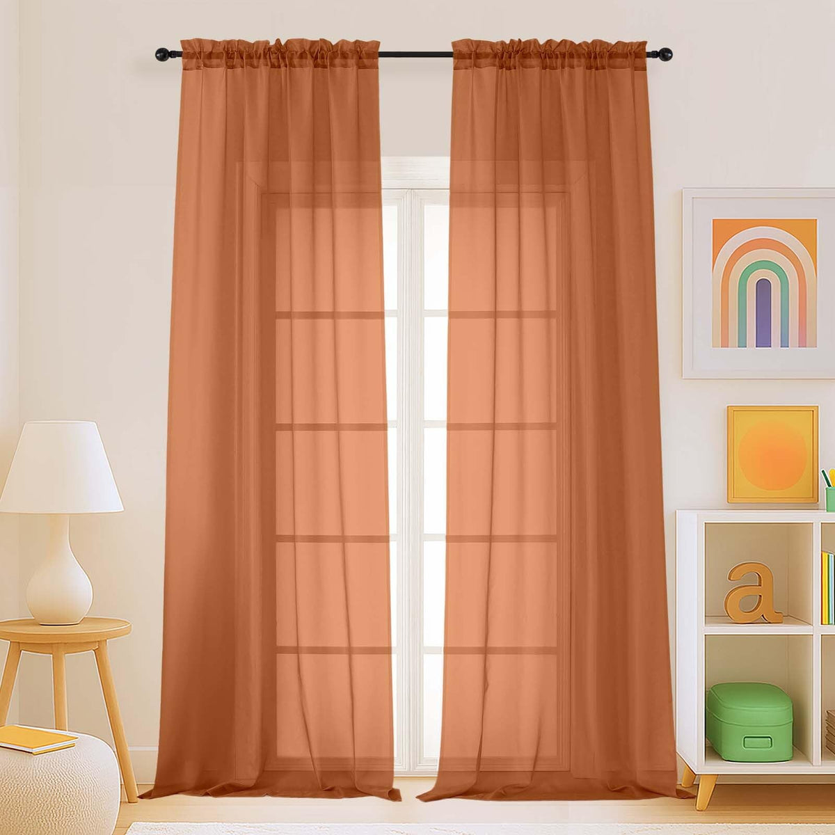 Purple Window Sheer Curtains 54 inch Length, Soft Airy Light Filtering Sheer Curtain 2 Panels Set, Dual Rod Pocket Gauze Purple Drapes for Living Room Bedroom, 2x42Wx54L Inches
