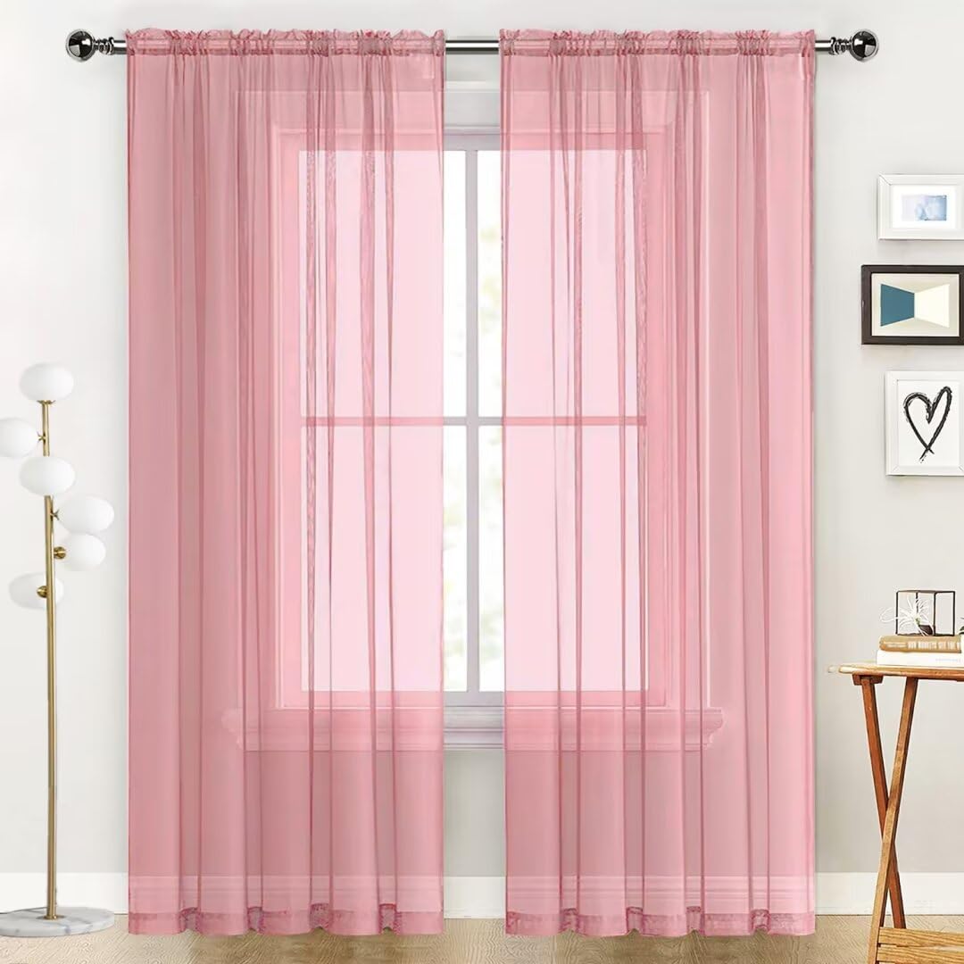SpaceDresser Basic Rod Pocket Sheer Voile Window Curtain Panels White 1 Pair 2 Panels 52 Width 84 Inch Long for Kitchen Bedroom Children Living Room Yard(White,52 W x 84 L)