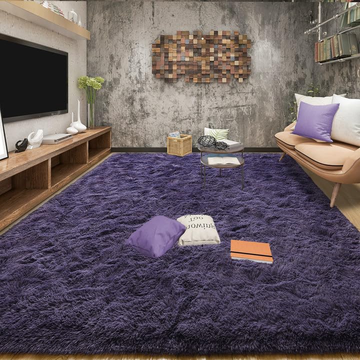 Area Rugs 9x12 for Living Room, Super Soft Fluffy Rugs for Bedroom | Modern Shaggy Rug Fuzzy Carpets for Kids, Plush Indoor Nursery Home Decor Rug with Non-Slip Bottom, Black