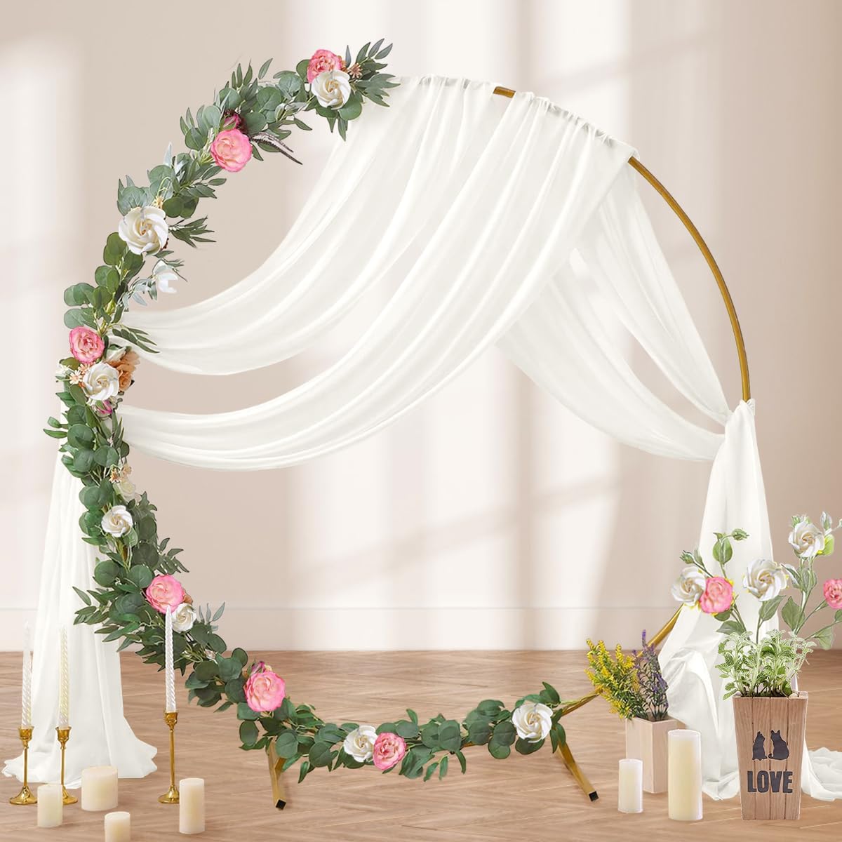 DeZerlor Wedding Draping Fabric Ivory Drapes for Backdrop, 2 Pack | 29"x20FT, Sheer Curtains for Romantic Bridal Baby Shower Decorations Ceremony Birthday Party Outdoor Events