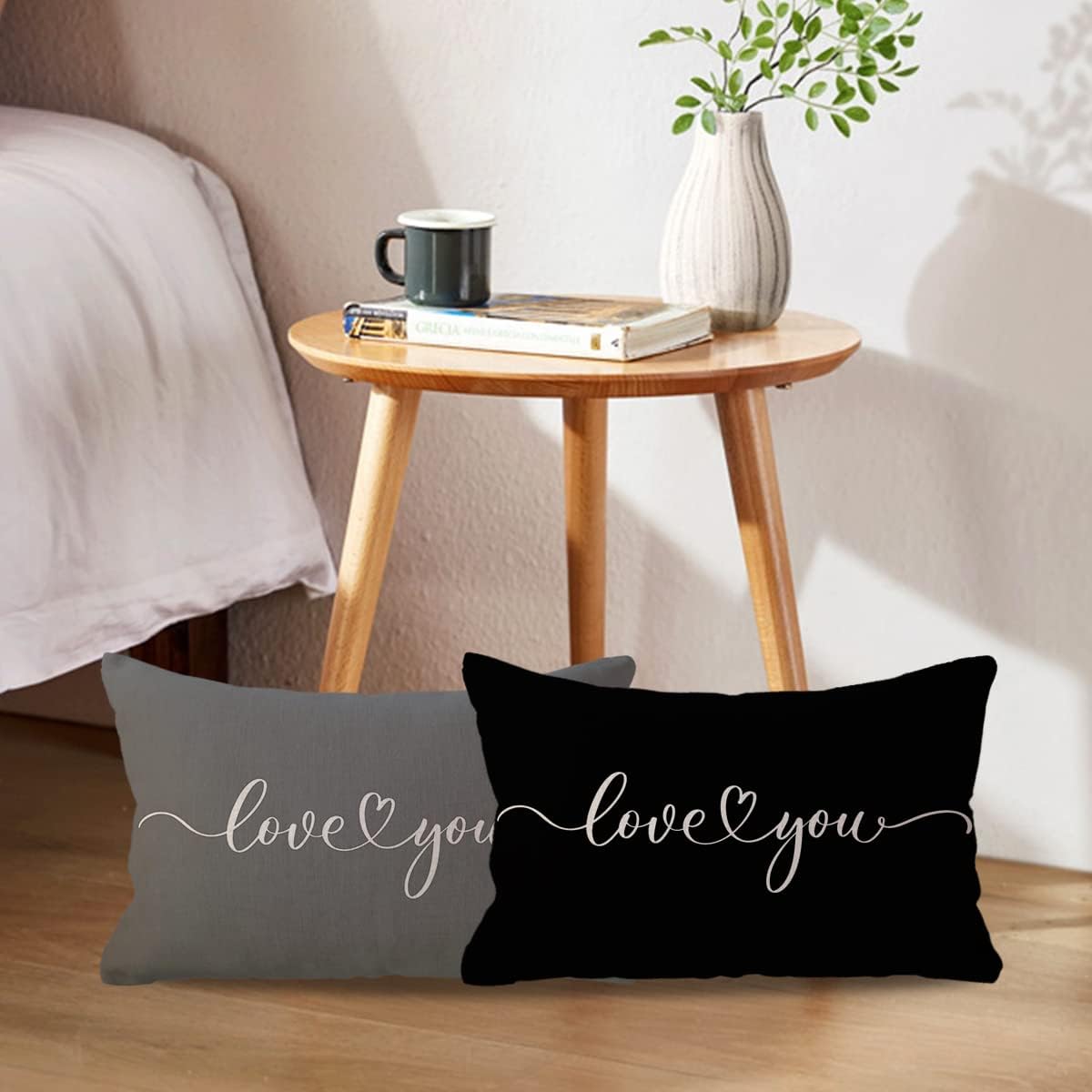 Love Lumbar Throw Pillow Covers - Couples Gift for Anniversary/Wedding/Engagement, Valentine's Day Quote Pillow Cases - 12 x 20 Inch for Sofa/Bed/Couch (Black)