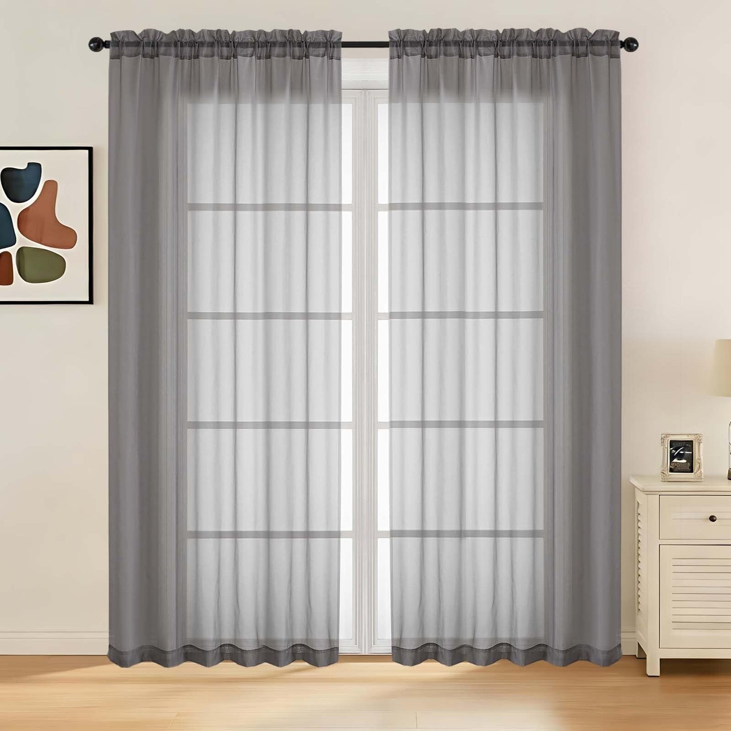 LIVEKID White Sheer Curtains 84 Inches Long 2 Panels - Light Filtering Breathable Voile Textured Sheer Curtains for Bedroom/Living Room, Rod Pocket Soft Elagant & Airy Solid Drapes, W42 x L84